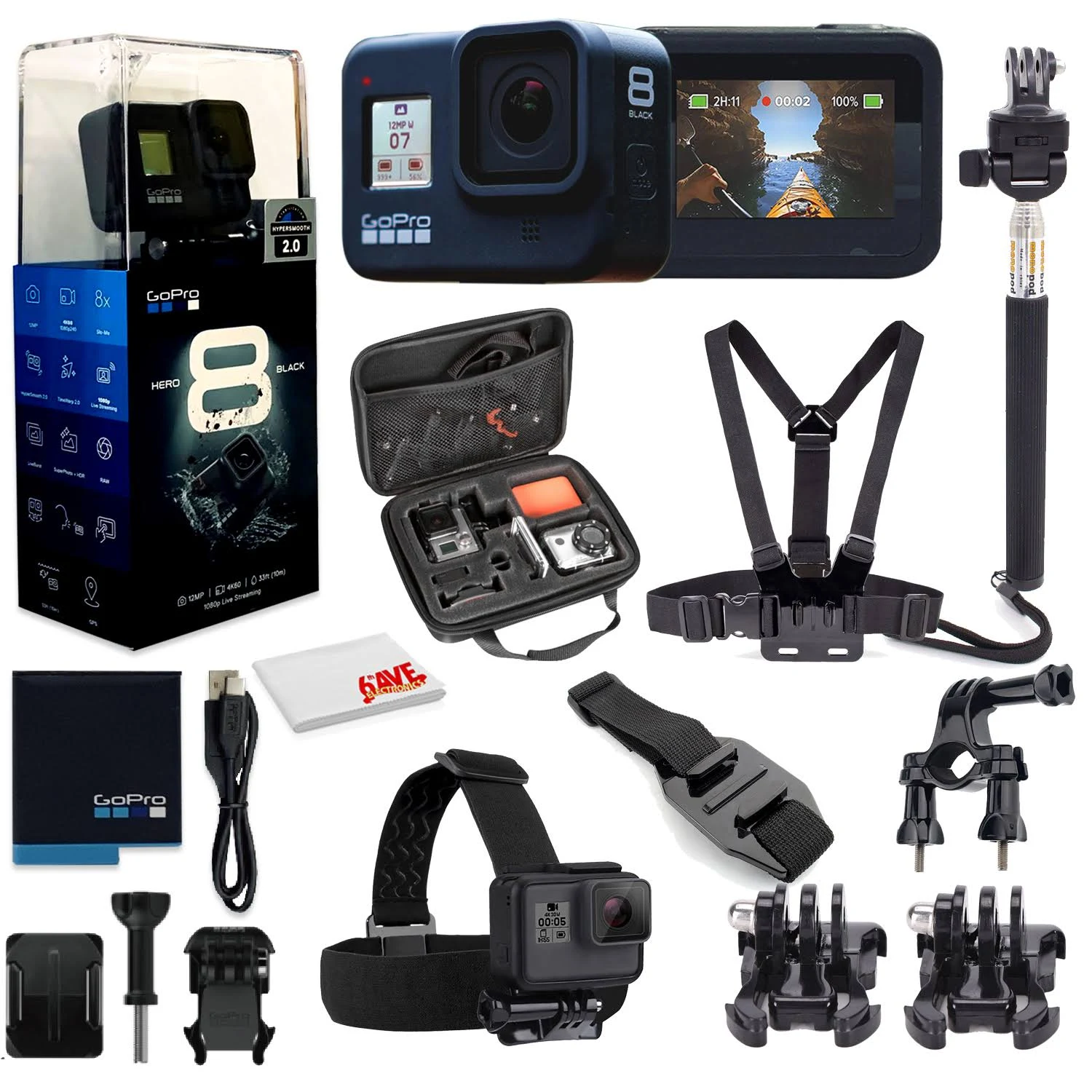 GoPro Hero8 Black Digital Action Camera - with Mega Accessory Kit - All You Need Bundle