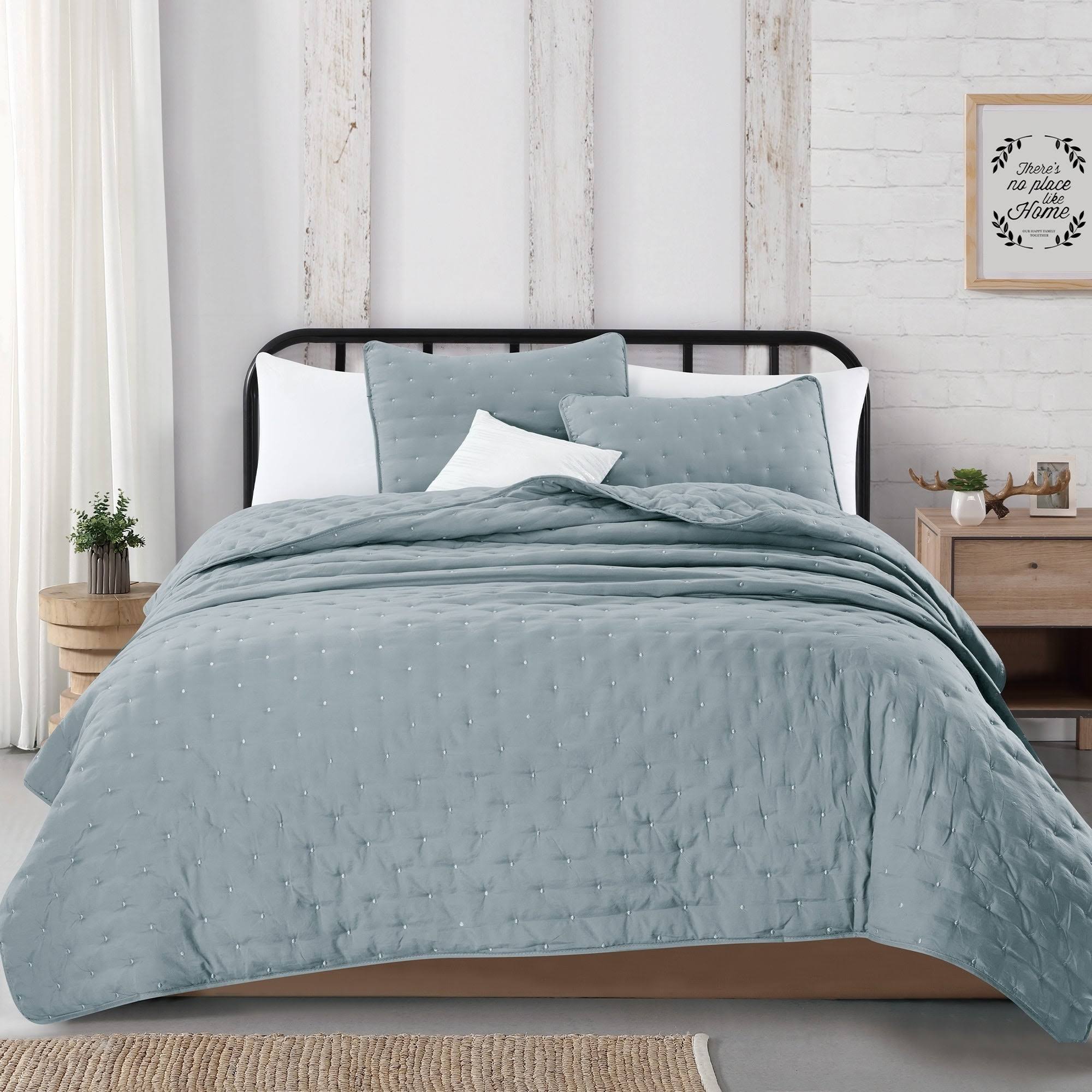 Great Bay Home Athena Collection 3-Piece Dot Stitch Quilt Set - Full - Queen - Blue