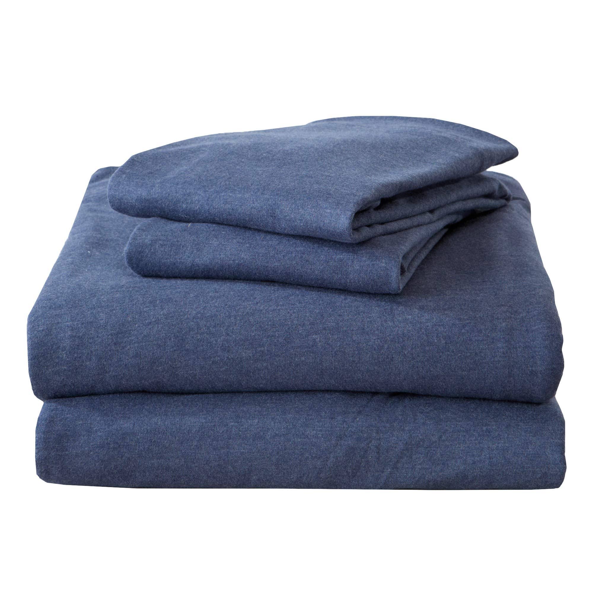 Great Bay Home Flannel Jersey Knit Sheet Set King Navy