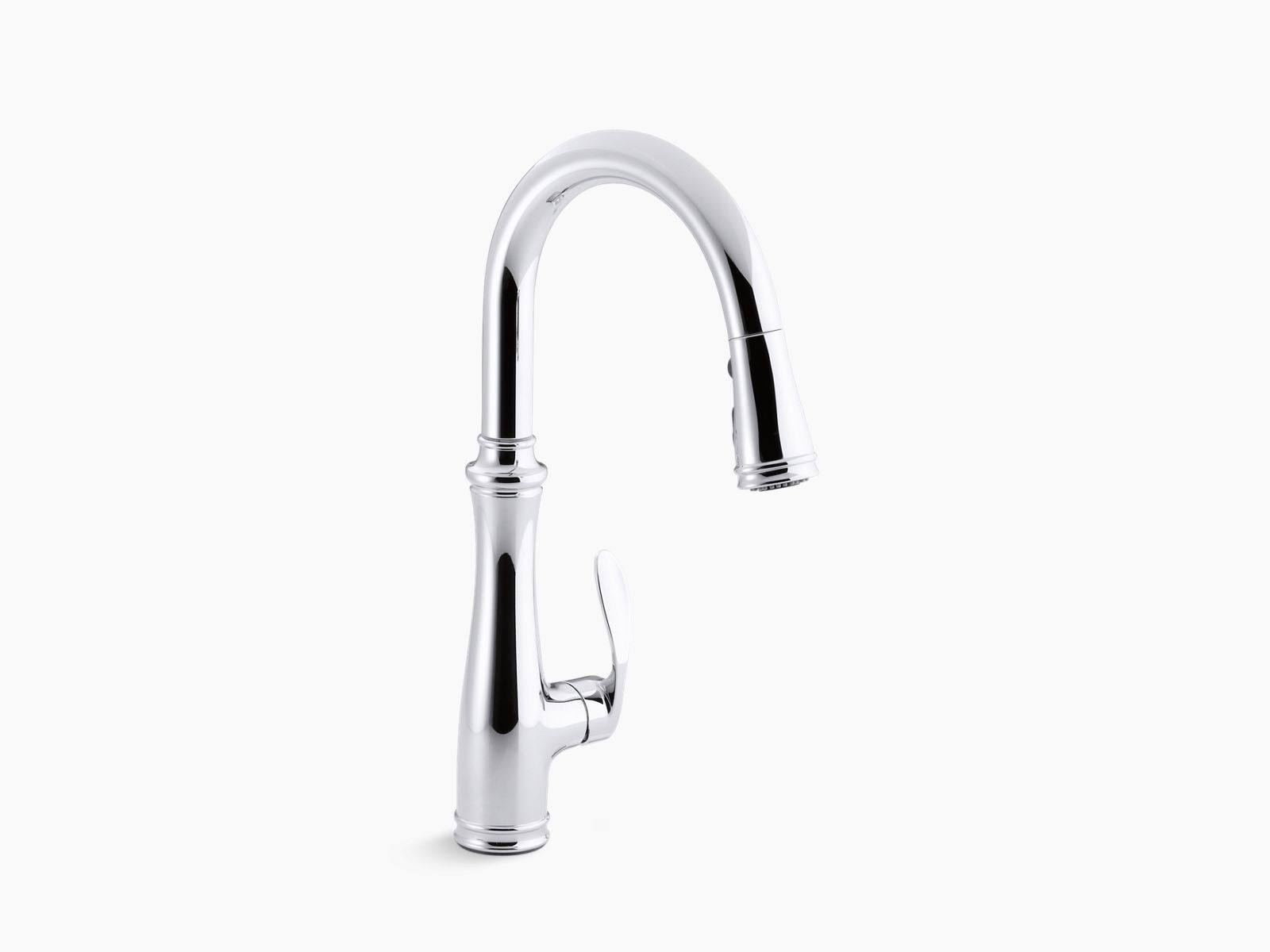 KOHLER K-560-CP Bellera Single-Hole or Three-Hole Kitchen Sink Faucet with Pull-Down 16-3/4x22 Spout and Right-Hand Lever Handle