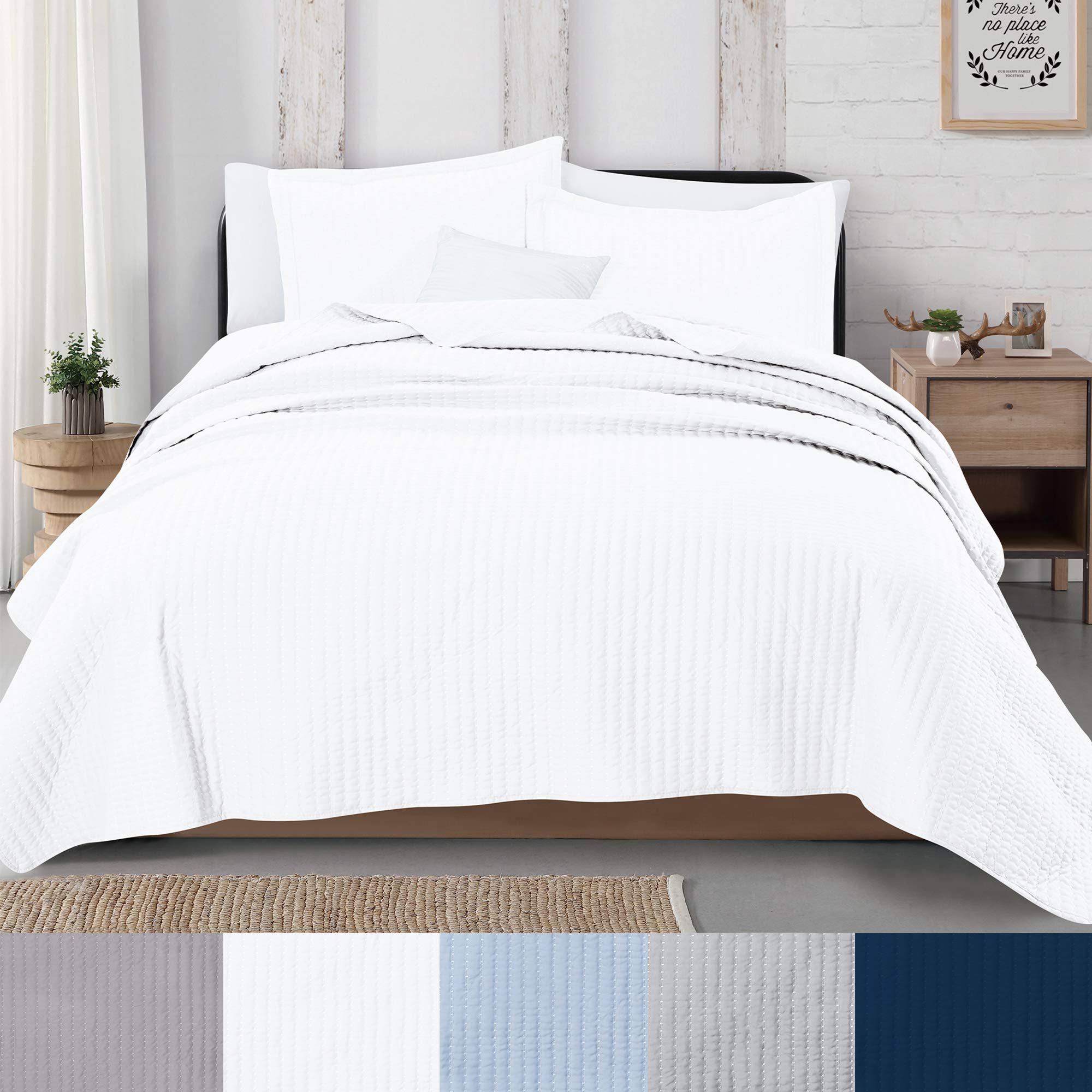Great Bay Home Alicia Collection 3-Piece Channel Stitch Quilt Set (Full - Queen - White)