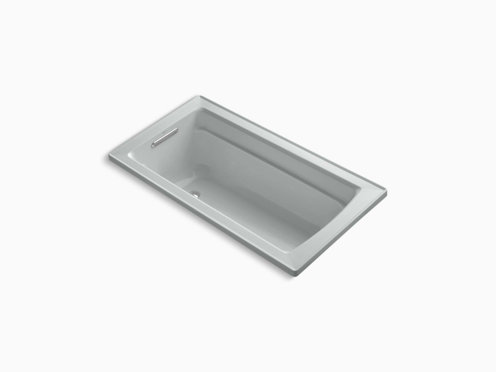 KOHLER K-1123-95 Archer 60 In. x 32 In. Drop-In Bath with Reversible Drain, Ice Grey
