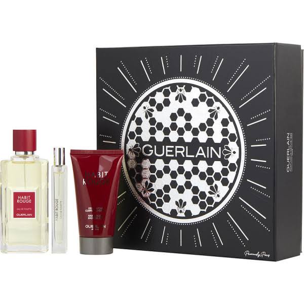 Habit Rouge by Guerlain , EDT Spray 3.4 oz u0026 All Over Shower Gel 2.5 oz u0026 EDT .33 oz Mini
