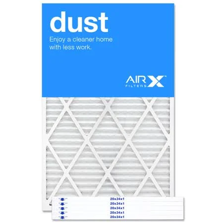 AIRx Filters Dust 20x34x1 Air Filter MERV 8 AC Furnace Pleated Air Filter Replacement Box of 6, Made in The USA, White