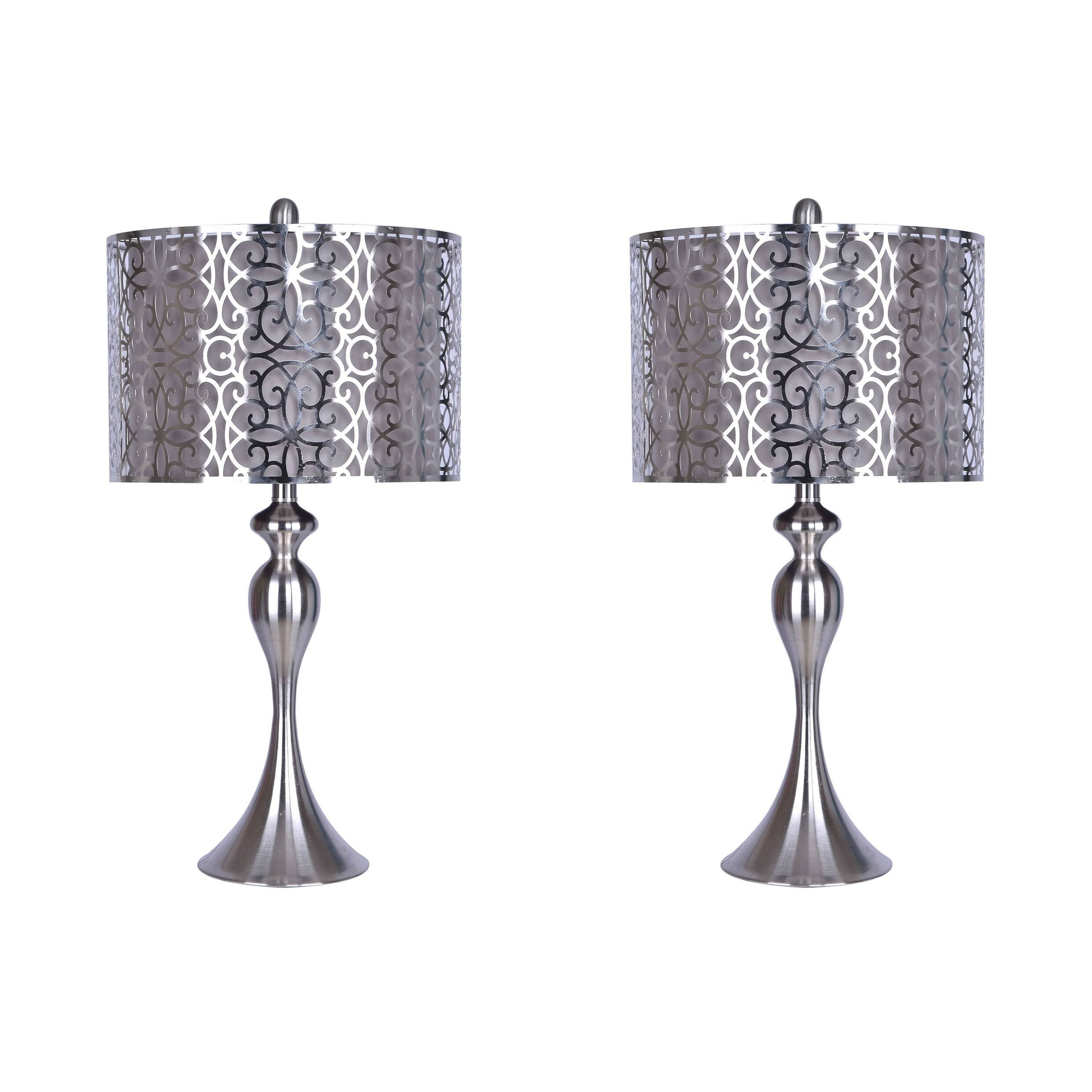 Brushed Nickel Set of 2 Table Lamps Silver | Metal