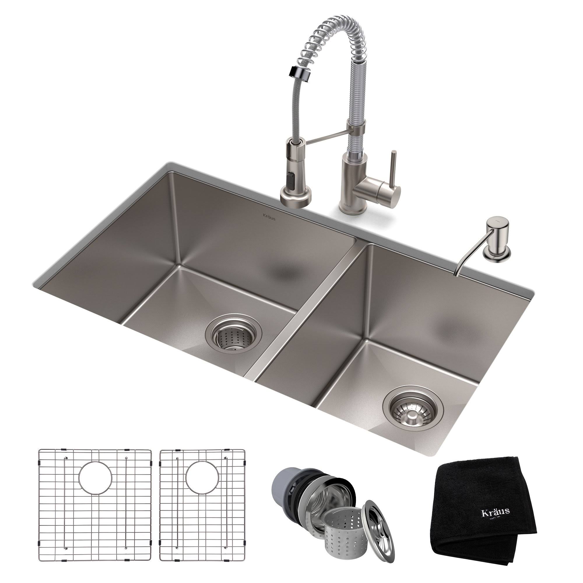 Kraus Standart Pro 33x22 Undermount Kitchen Sink + Faucet Combo - Stainless Steel