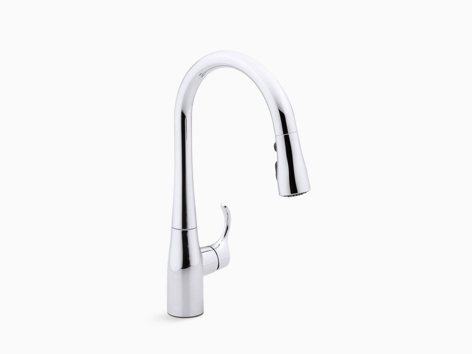 KOHLER K-597-CP Simplice Single-Hole or Three-Hole Kitchen Sink Faucet with 15-3/8x22 Pull-Down Spout, DockNetik Magnetic Dockin