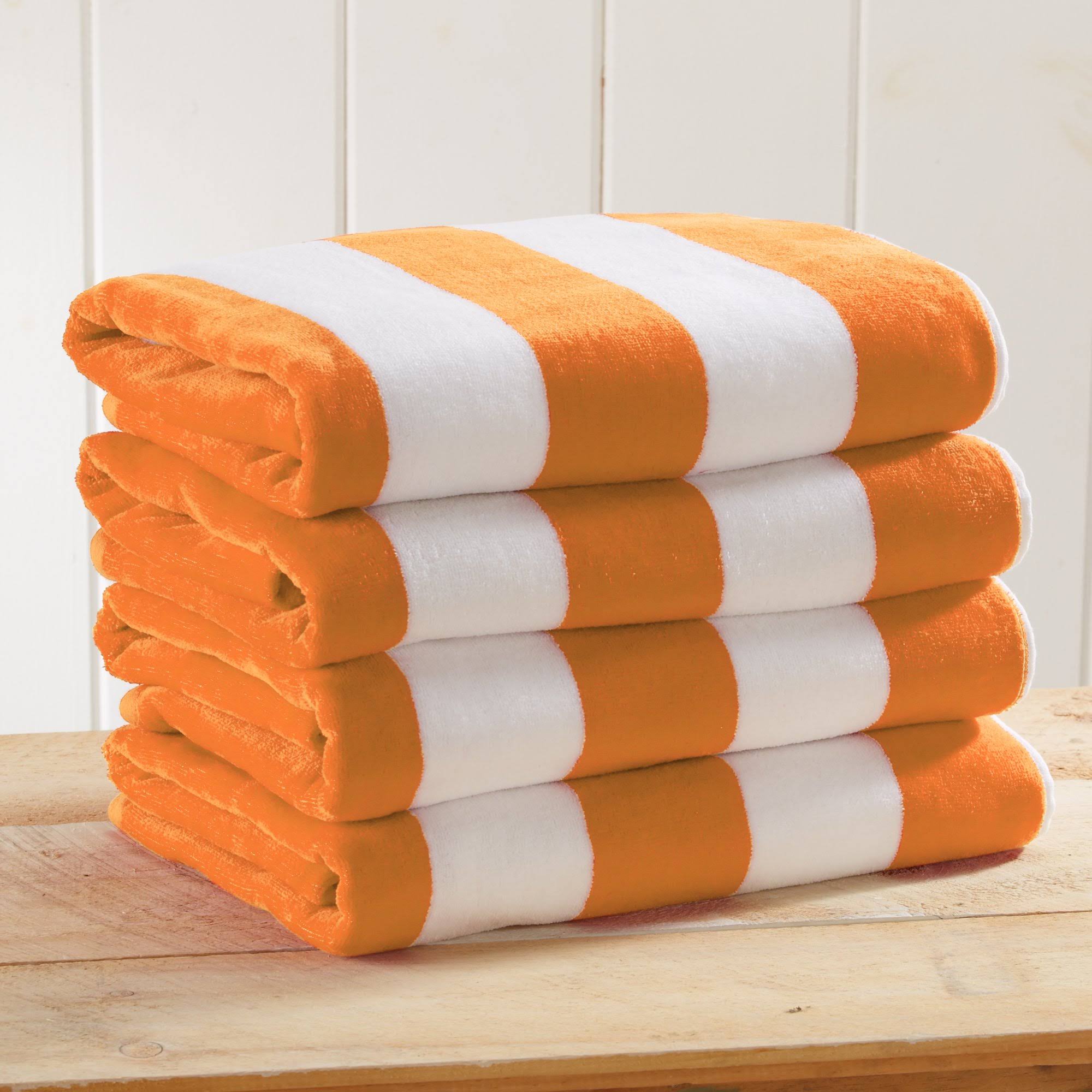 100% Cotton Cabana Stripe Velour Beach Towel (Orange - 4-Pack)