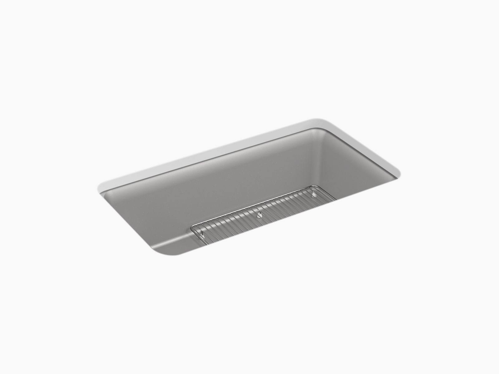 Kohler K-8206 Cairn 33-1/2x22 x 18-5/16x22 x 10-1/8x22 Neoroc Undermount Single-Bowl Kitchen Sink with Rack Matte Grey