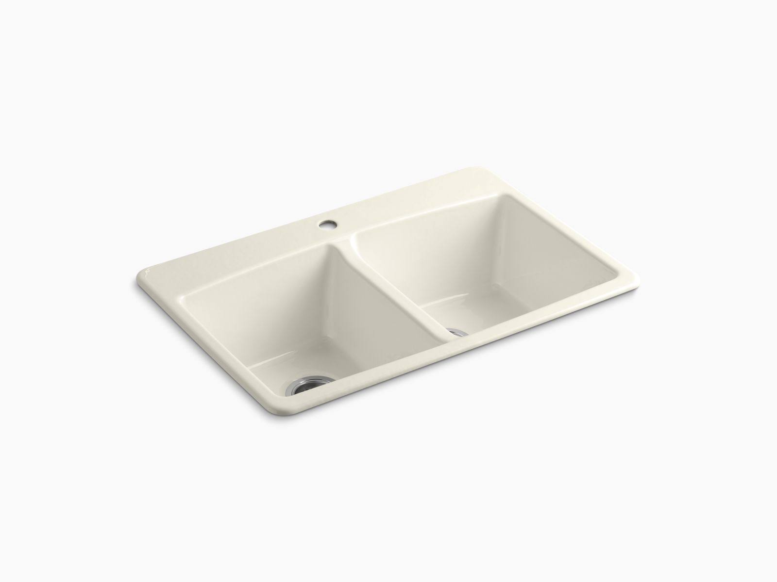 Kohler 5846-1-96 Brookfield 33x22 x 22x22 x 9-5/8x22 Top-Mount double-equal Kitchen Sink - Biscuit