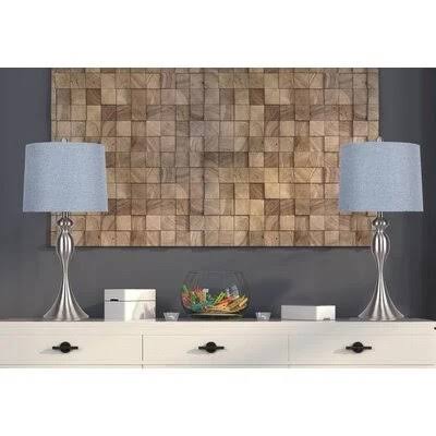 Pennsylvania 27x22 Table Lamp Set Rosdorf Park Base Color: Brushed Nickel, Shade Color: Dusty Blue