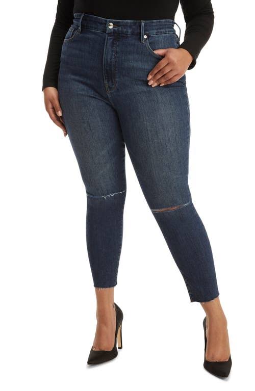 Good American Good Waist High Waist Ripped Raw Edge Crop Skinny Jeans, Size 6 in Blue676 at Nordstrom