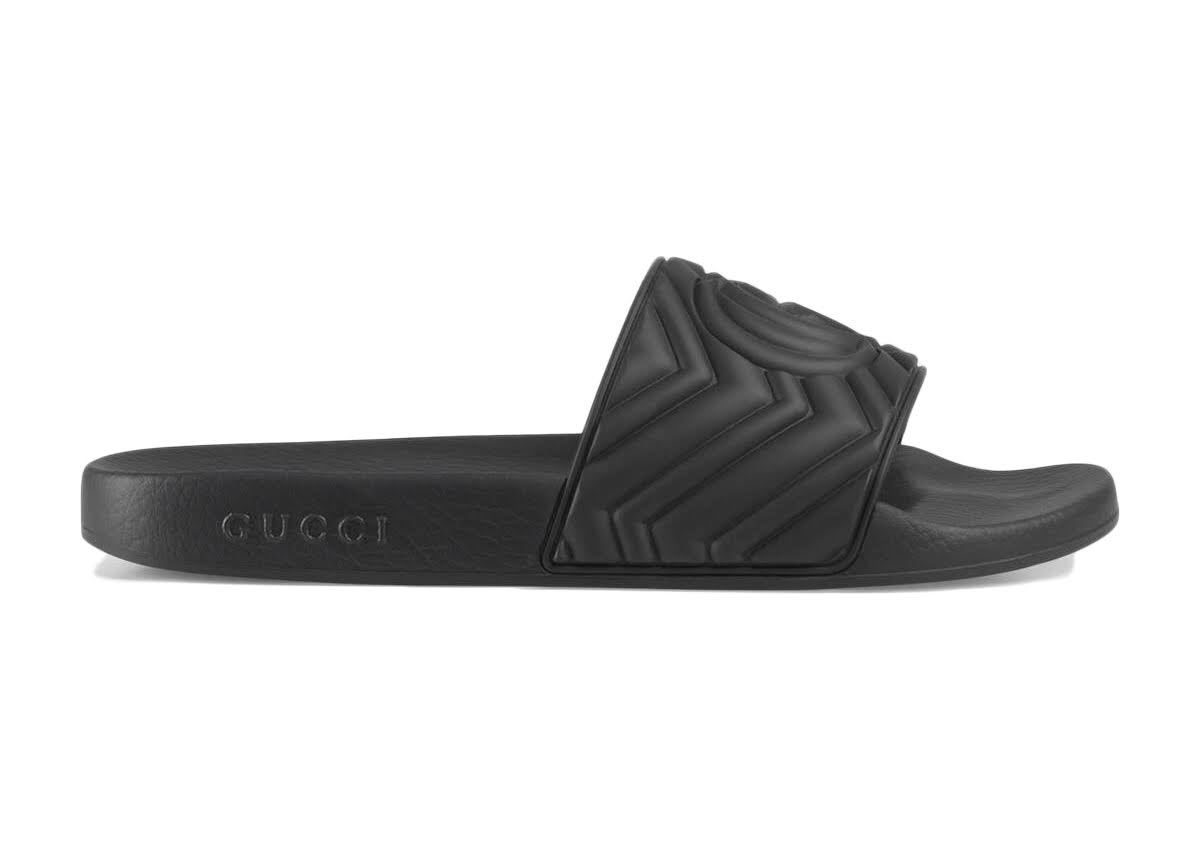 Gucci Men&s Matelassé Rubber Slide - Black - Size 12