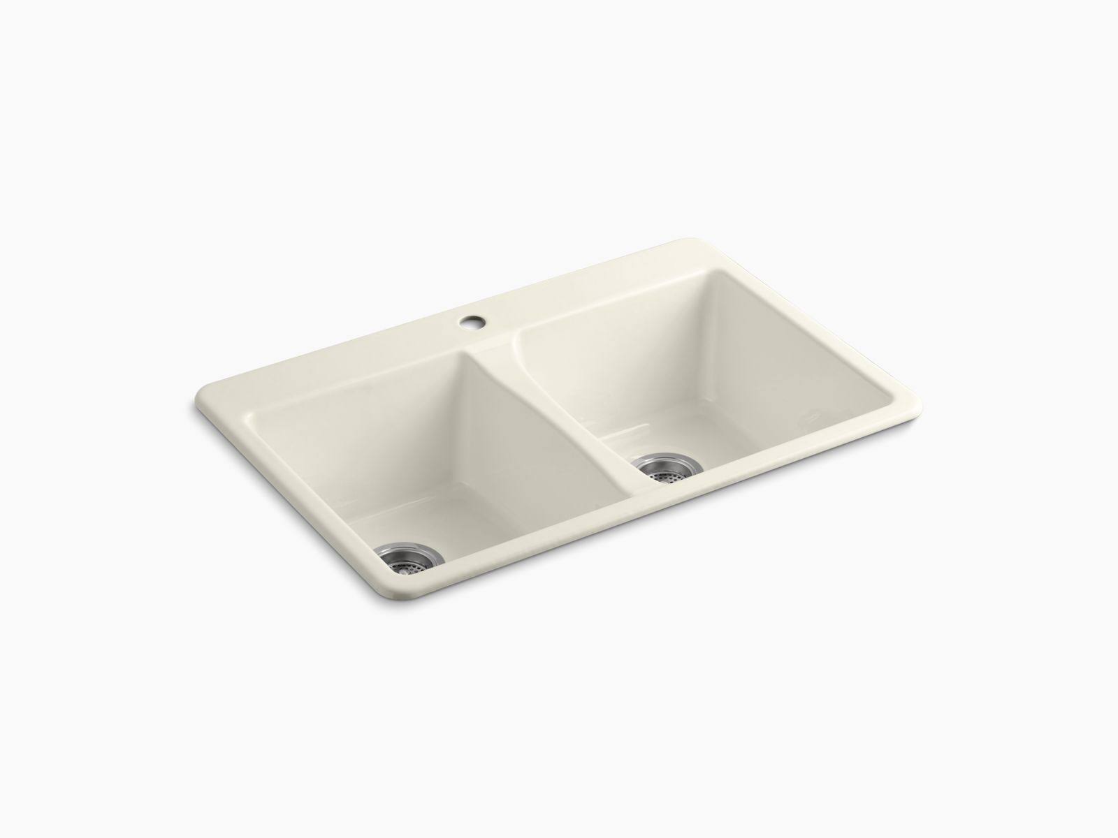 Kohler 5873-1-96 Deerfield 33x22 x 22x22 x 9-5/8x22 Top-Mount double-equal Kitchen Sink - Biscuit
