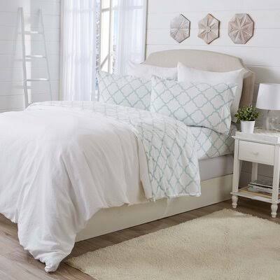 Everton Microfiber Flannel Sheet Set August Grove Size: Twin, Color: White/Blue