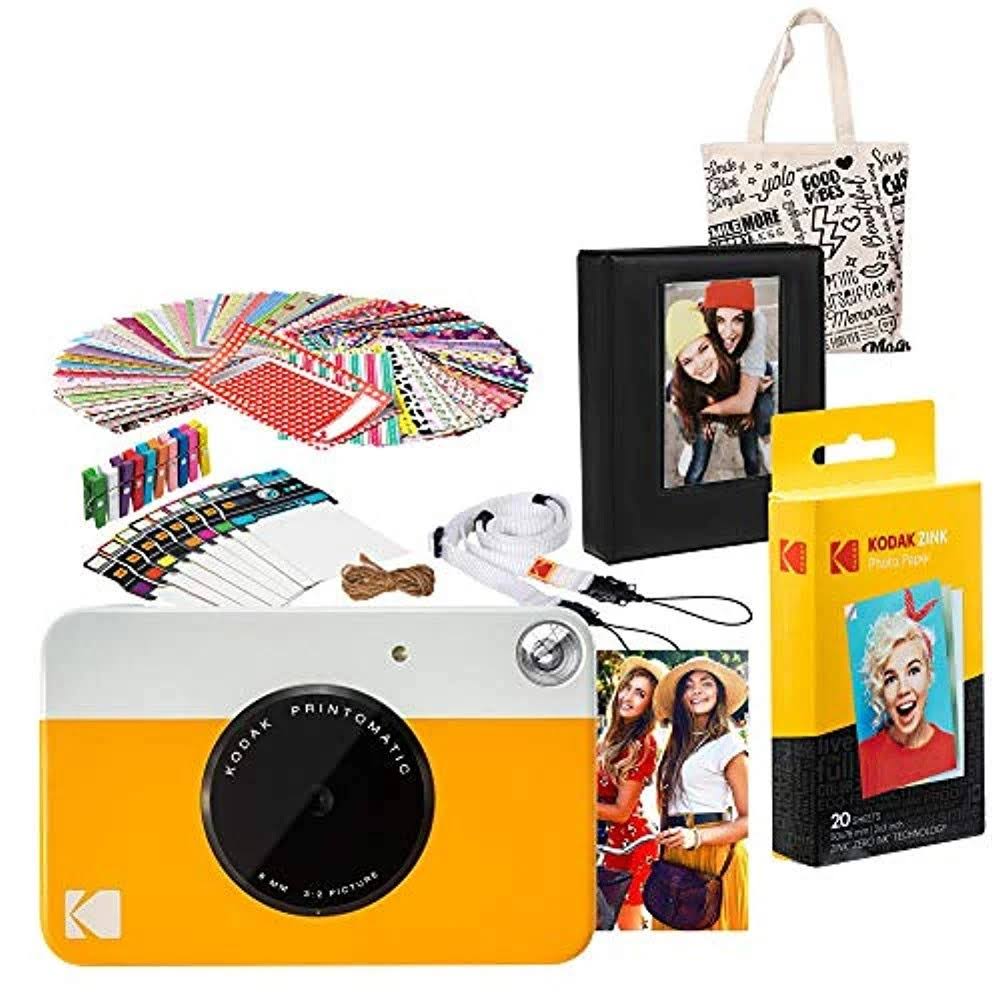 Kodak Printomatic Instant Print Camera (Yellow) Gift Bundle with Photo Album