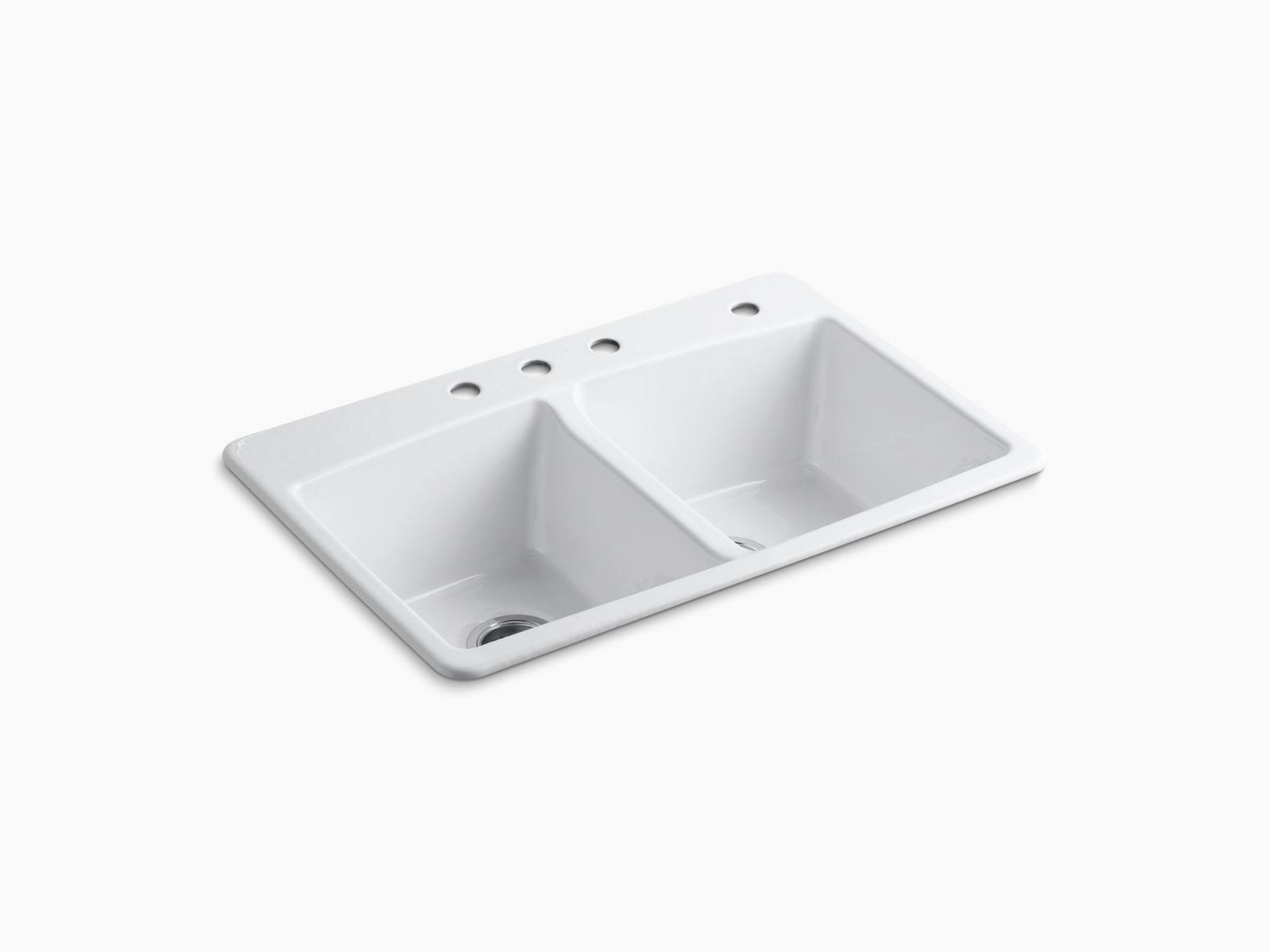 Kohler K-5846-4-0 Brookfield 33x22 x 22x22 x 9-5/8x22 Top-Mount double-equal Kitchen Sink White