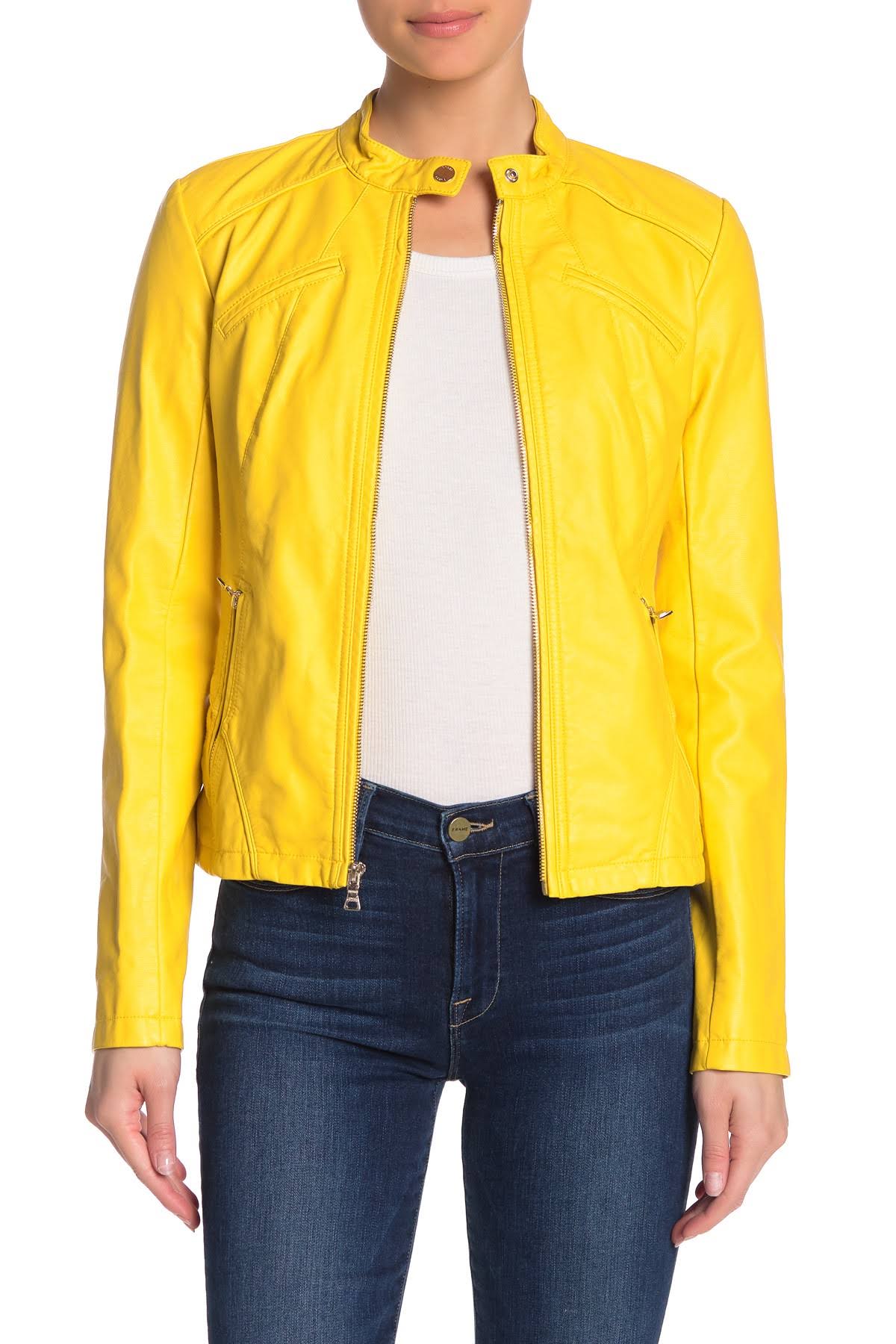 Guess Women's Faux Leather Moto Jacket Yellow XLarge ~B65