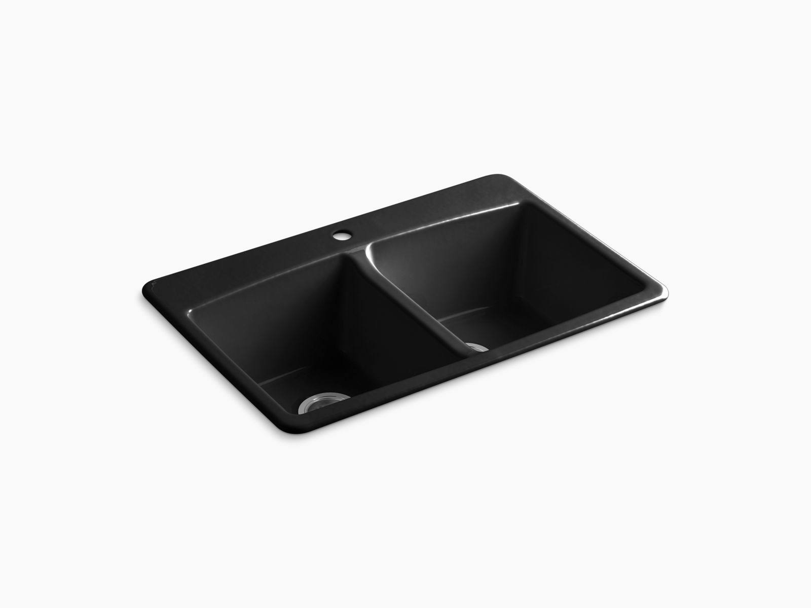 Kohler 5846-1-7 Brookfield 33x22 x 22x22 x 9-5/8x22 Top-Mount double-equal Kitchen Sink - Black Black