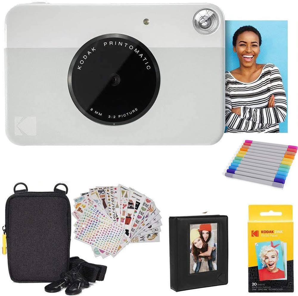 Kodak Printomatic Instant Camera (Grey) Gift Bundle + Zink Paper (20 Sheets)