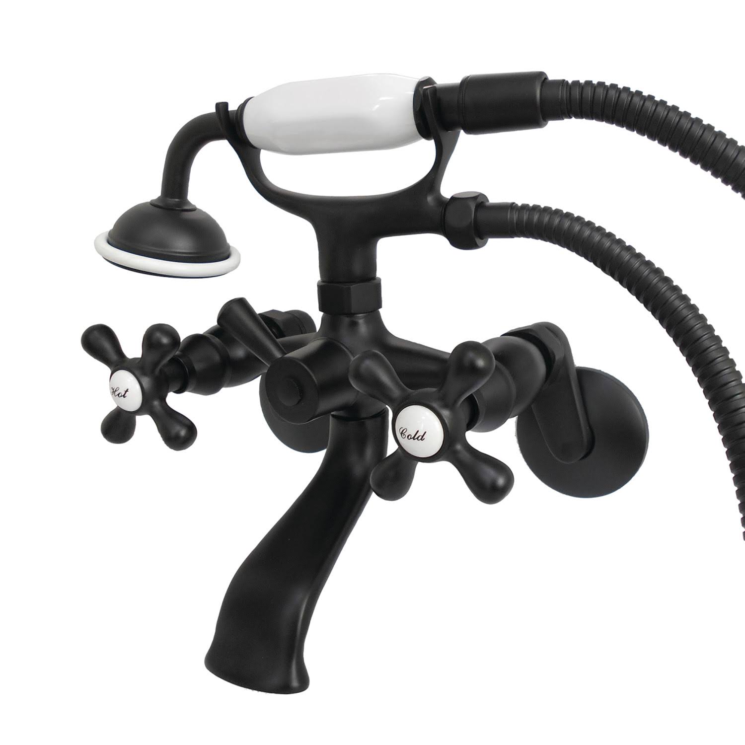 Kingston Brass KS266MB Kingston Wall Mount Clawfoot Tub Faucet with Hand Shower, Matte Black