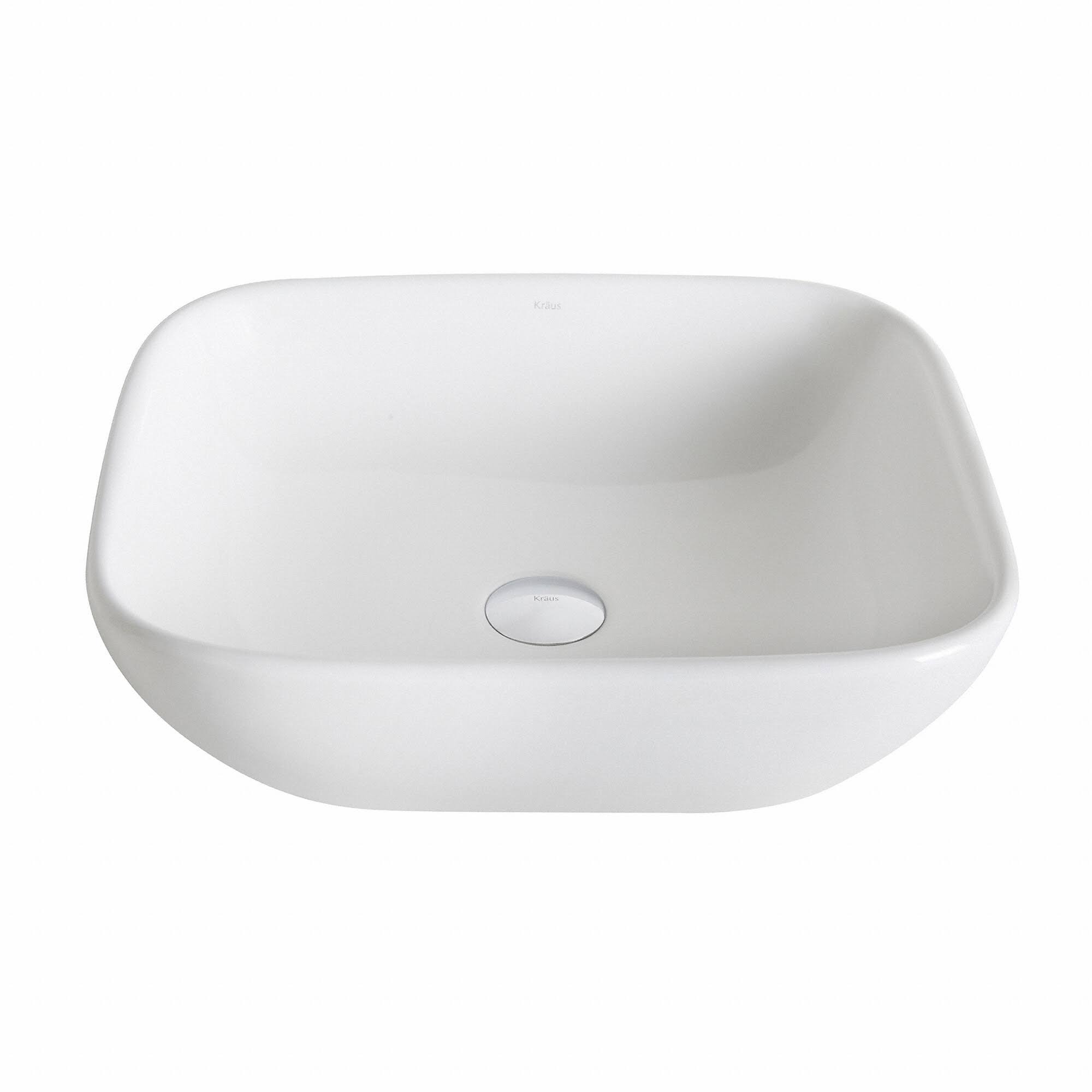 Kraus KCV-127 Elavo Soft Square Ceramic Vessel Bathroom Sink - White