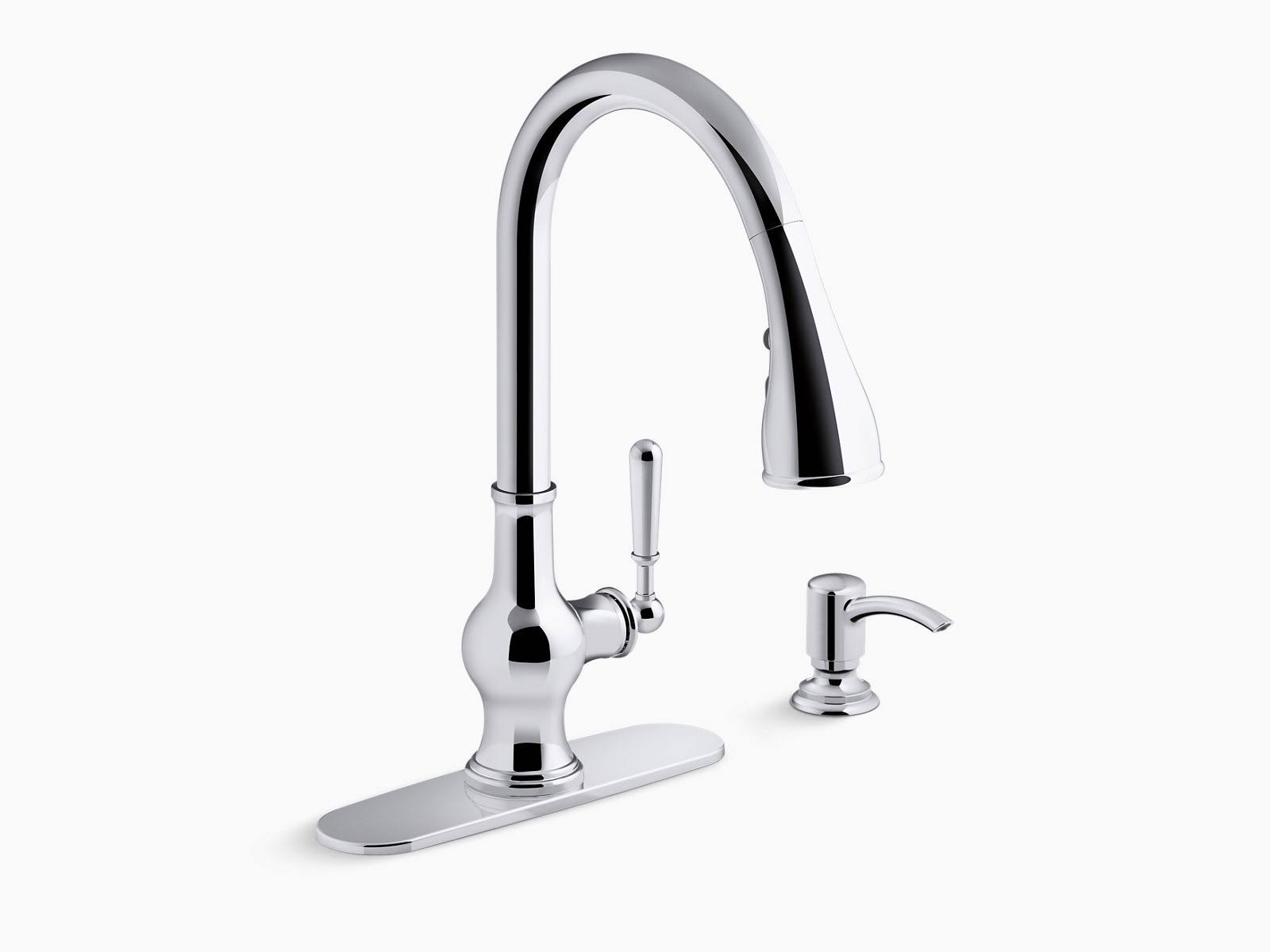 Kohler R24214-SD-CP Capilano Pull-Down Single-Handle Kitchen Faucet with Soap/Lotion Dispenser - Polished Chrome