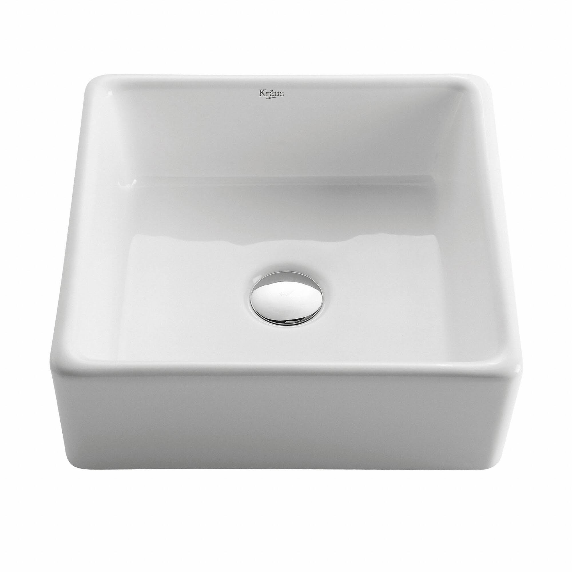 Kraus KCV-120 Square Ceramic Vessel Bathroom Sink - White