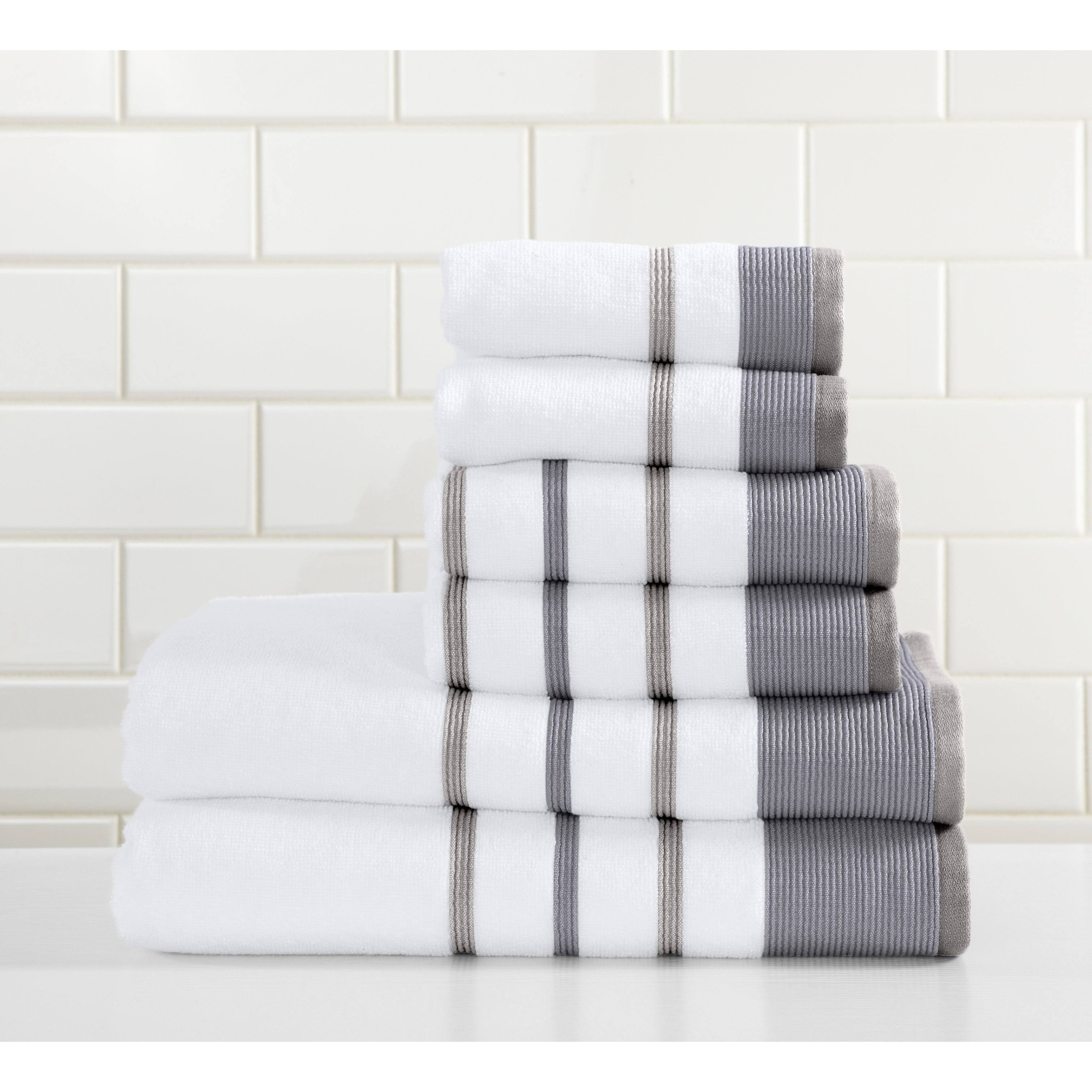 Great Bay Home 6-Piece Luxury Hotel/Spa 100% Turkish Cotton Striped Towel Set, 500