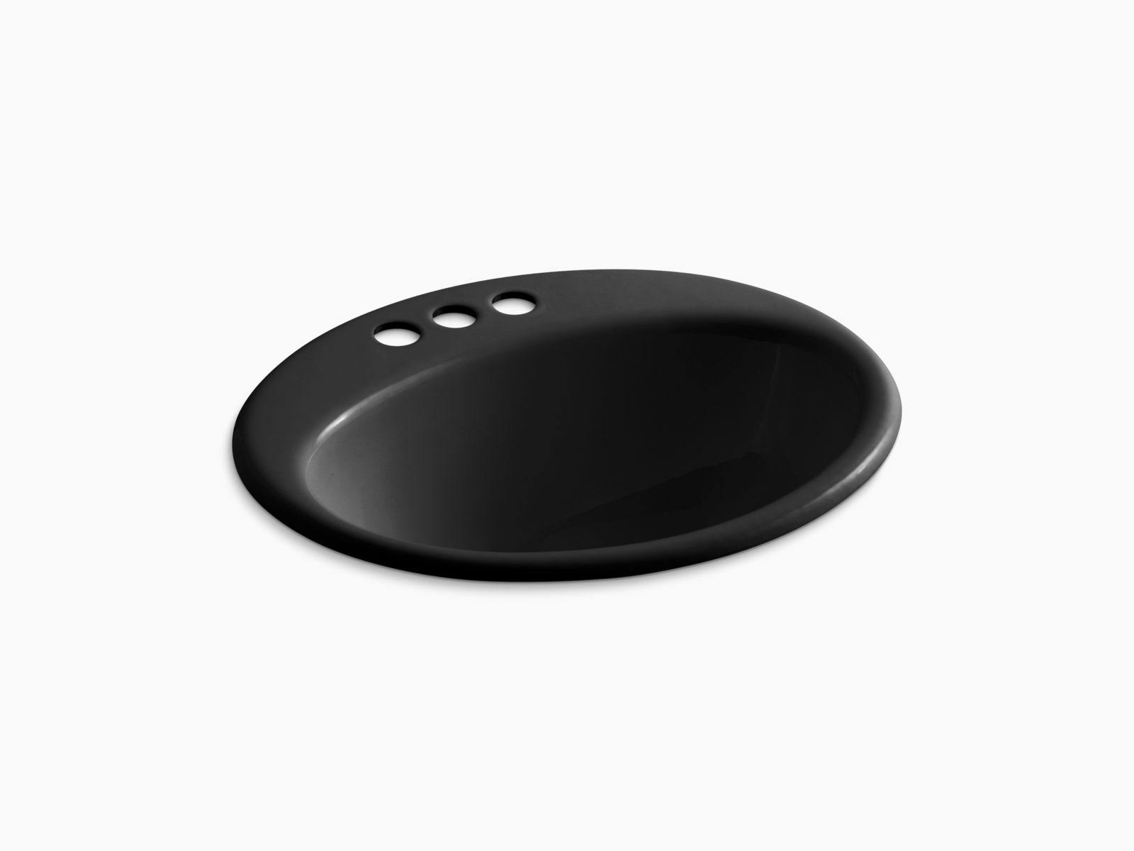 KOHLER K-2905-4-7 Farmington Drop-In Bathroom Sink with 4 In. Centerset Faucet Holes, Black Black