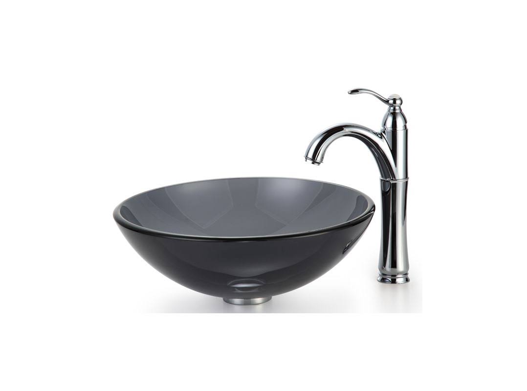 Kraus C-GV-104-12mm-1005ORB Clear Black Glass Vessel Sink and Riviera Faucet Oil Rubbed Bronze