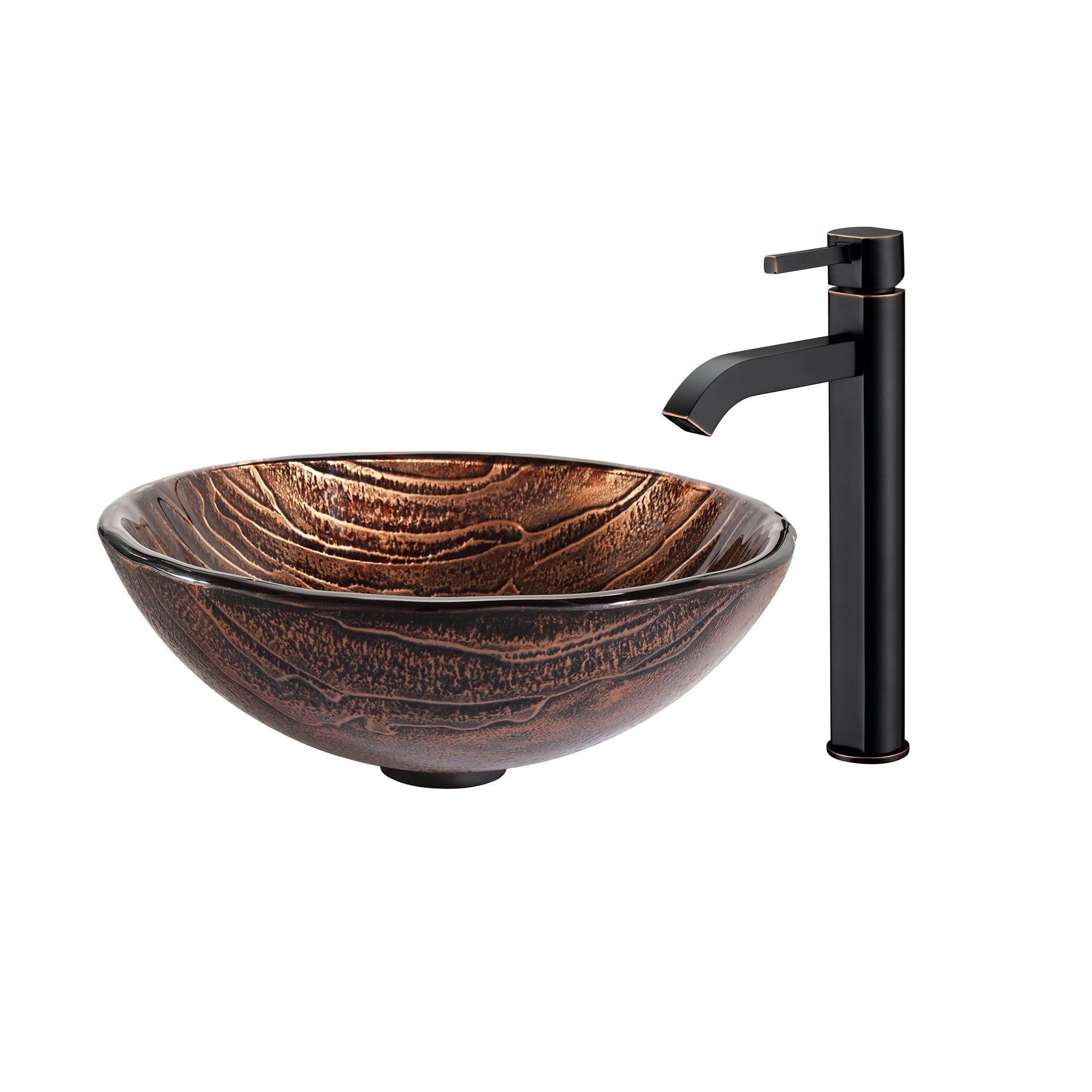 Kraus Gaia Glass Vessel Sink and Ramus Faucet - Oil Rubbed Bronze