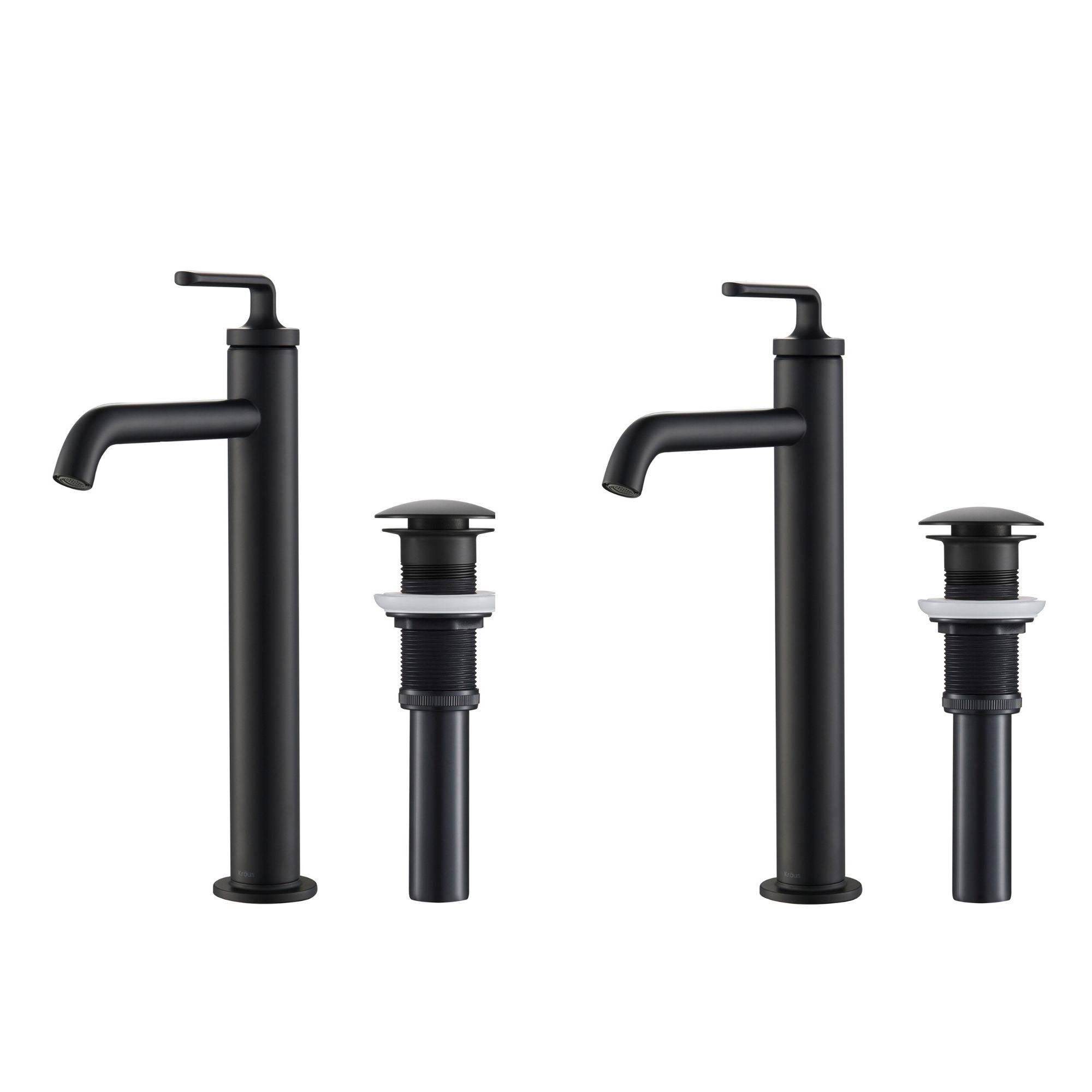 Kraus KVF-1220MB-2PK Ramus Single Handle Vessel Bathroom Sink Faucet with Pop-Up Drain (2-Pack) in Matte Black
