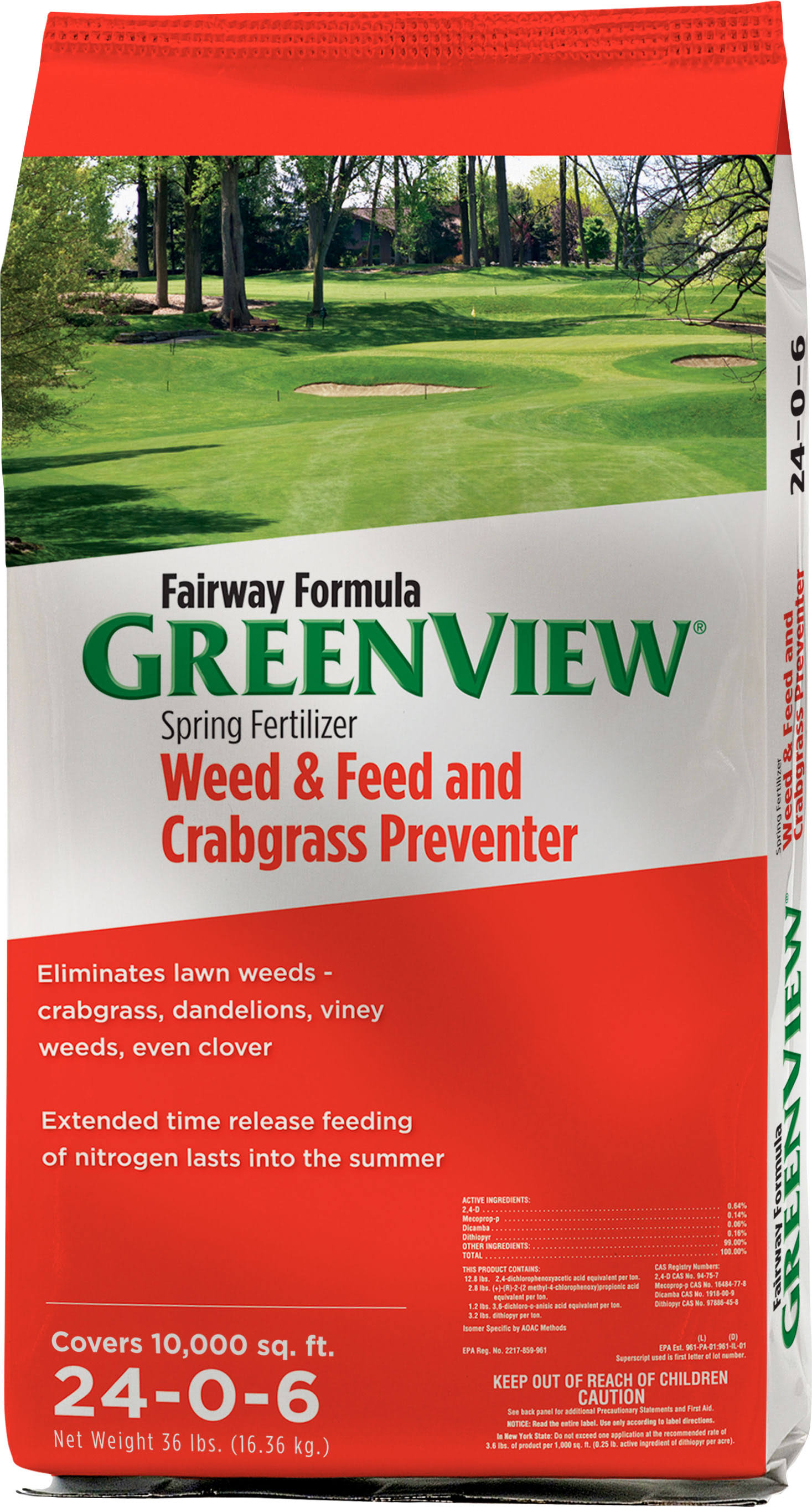 Greenview Fairway Formula Spring Fertilizer Weed u0026 Feed and Crabgrass Preventer- 36 lb. - Covers 10,000 sq. ft.