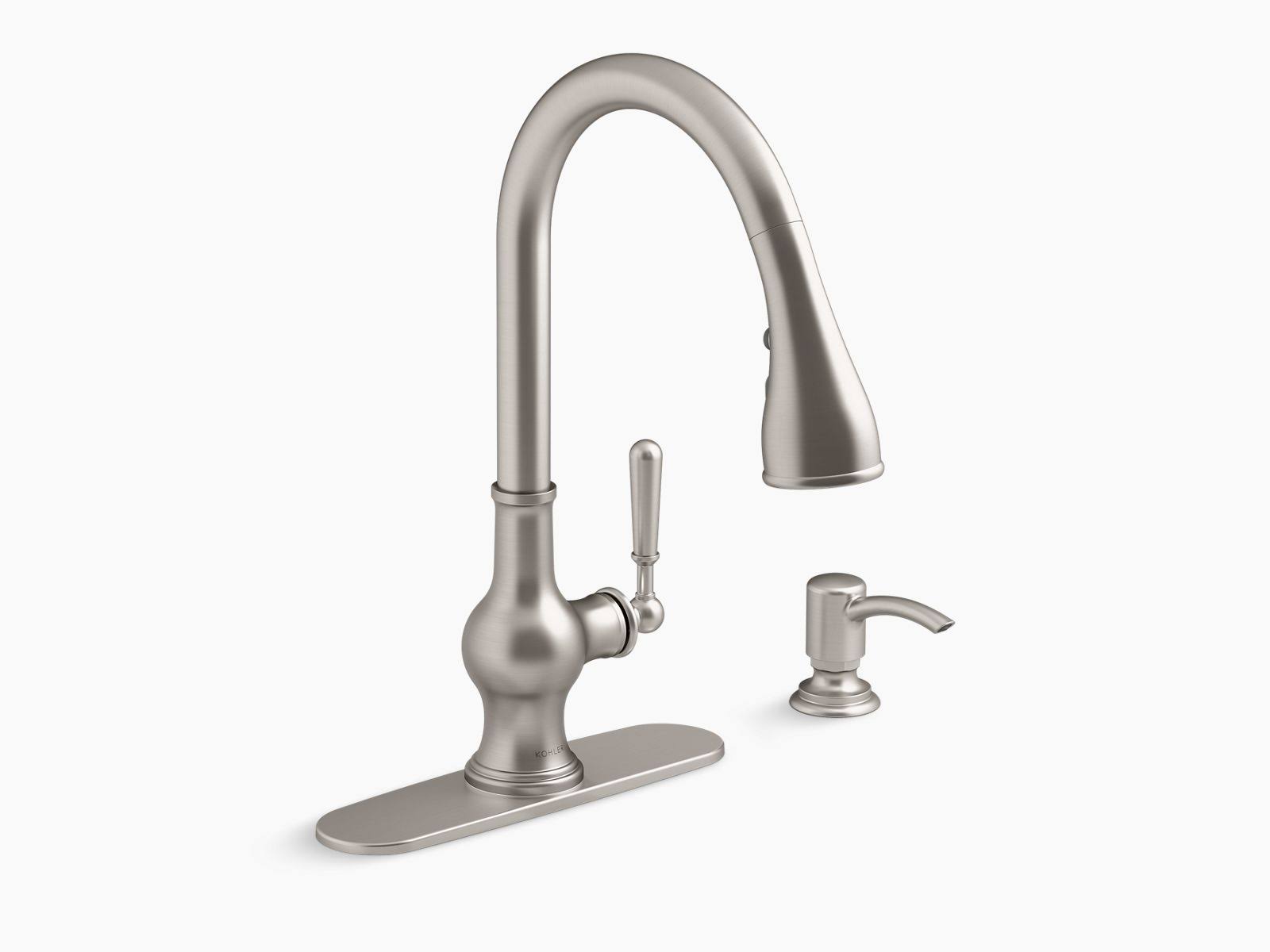 Kohler R24214-SD-VS Capilano Pull-Down Single-Handle Kitchen Faucet with Soap/Lotion Dispenser - Vibrant Stainless