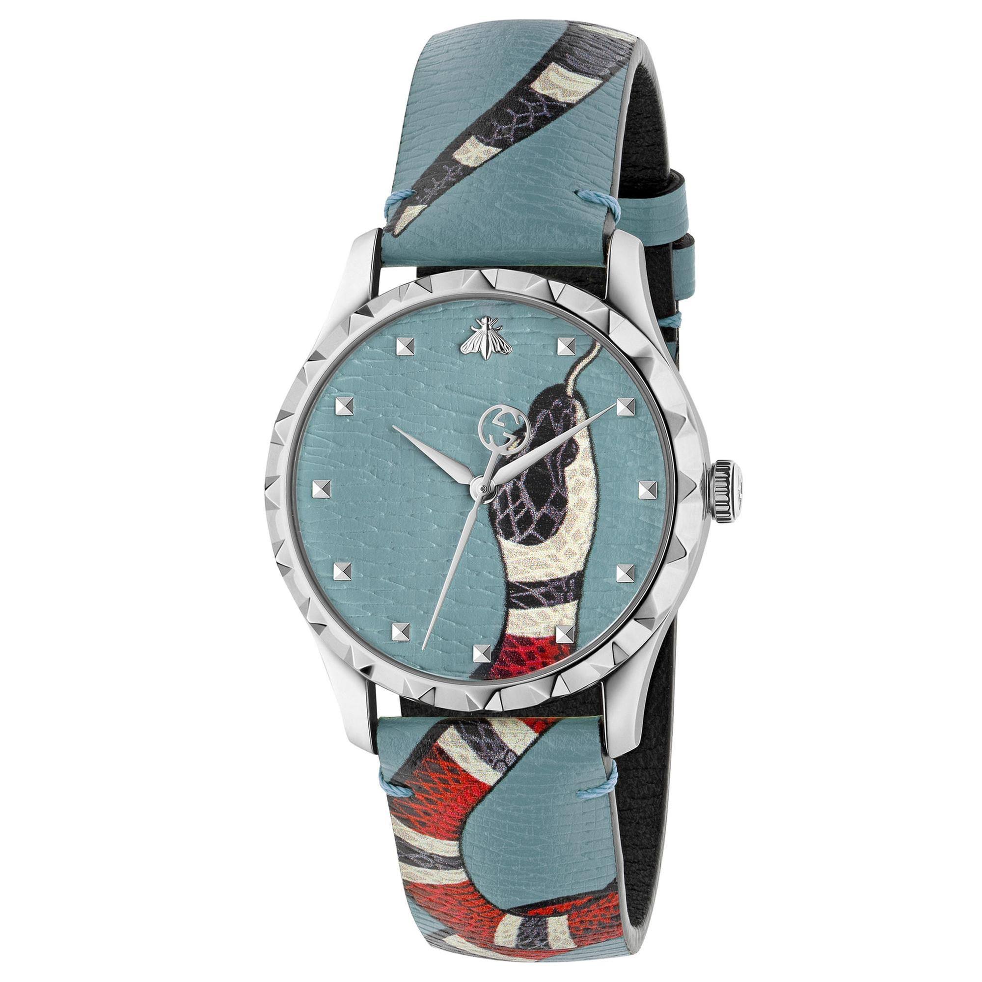 Gucci Ya1264080 G-Timeless Kingsnake Head Print Dial Blue Unisex Watch