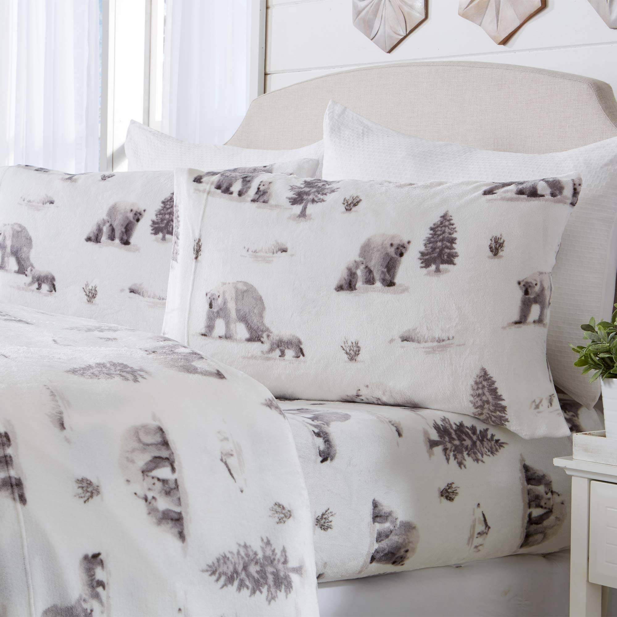 Great Bay Home Velvet Plush Luxury Printed Sheet Sets King Polar Bears