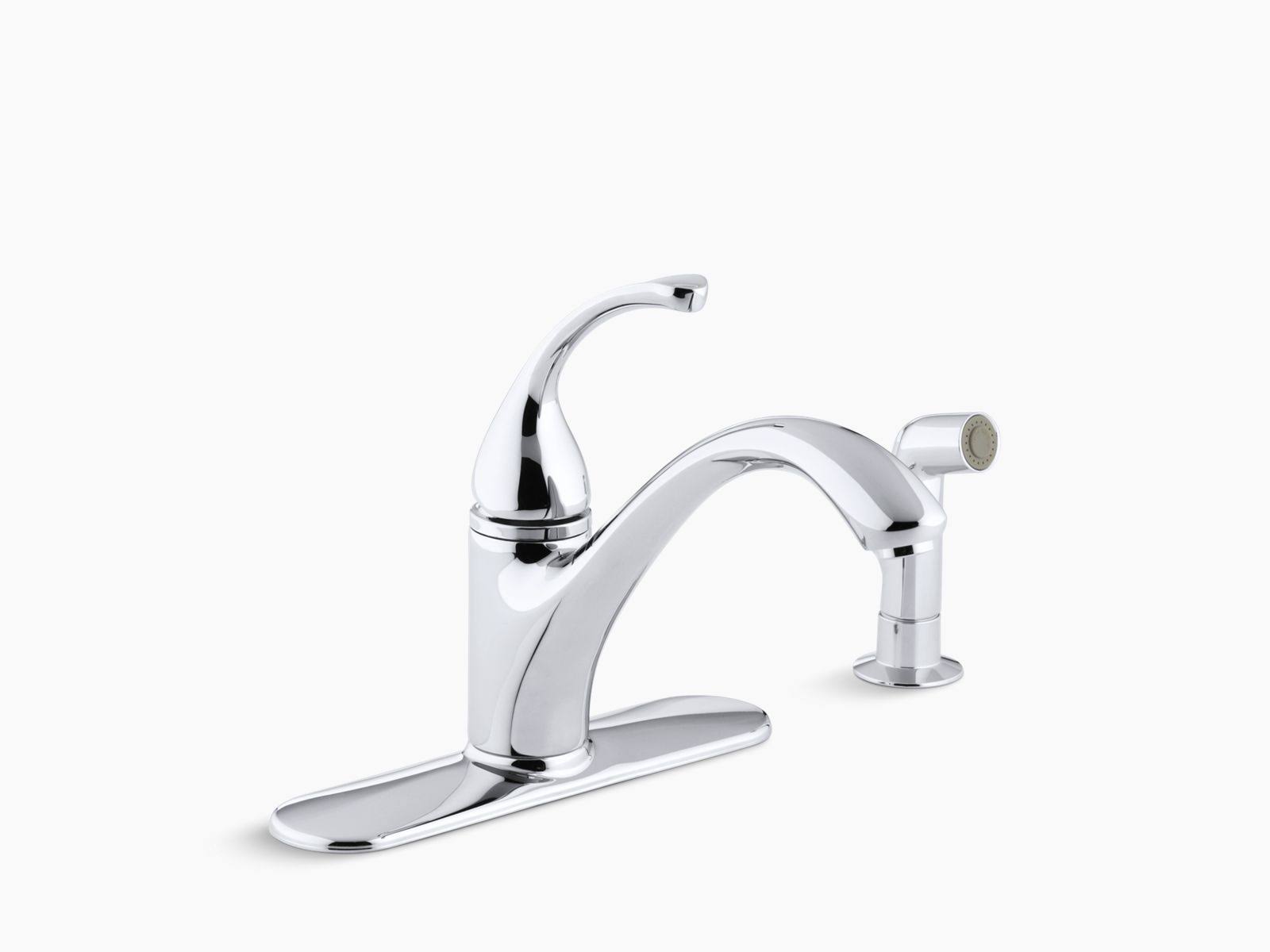 KOHLER K-10412-CP Forte 4-Hole Kitchen Sink Faucet with 9-1/16x22 Spout, Matching Finish Sidespray - Polished Chrome