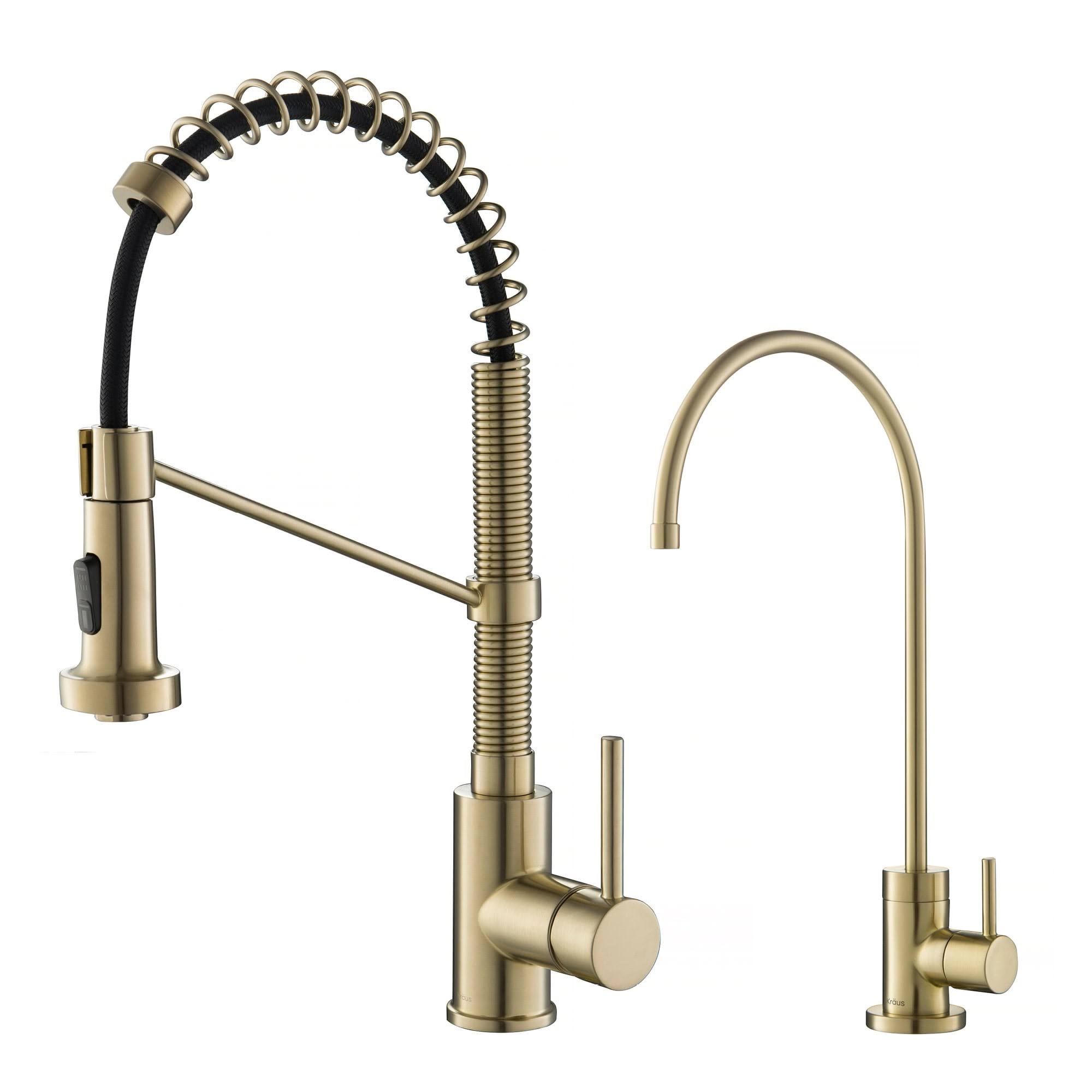 Kraus KPF-1610-FF-100SFACB Bolden Commercial Style Pull-Down Kitchen Purita Water Filter Faucet Combo, Spot Free Antique Champag