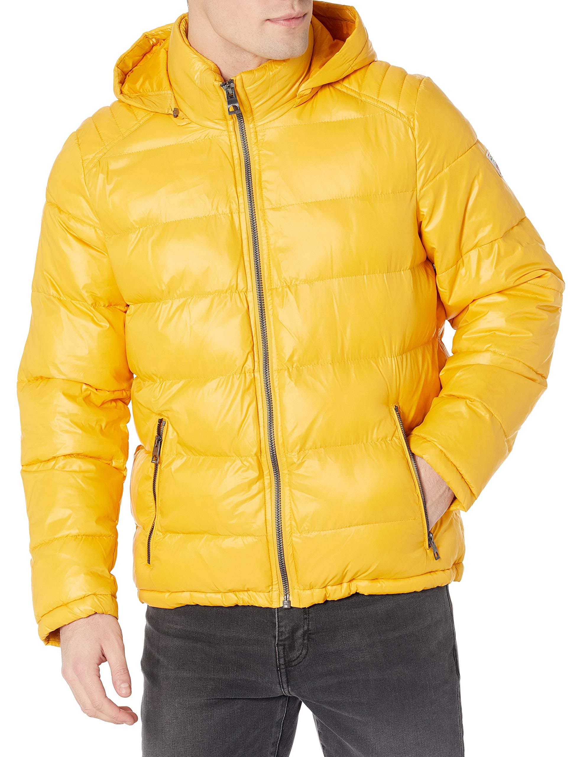 Guess Men&s Hooded Puffer Coat - Yellow XL