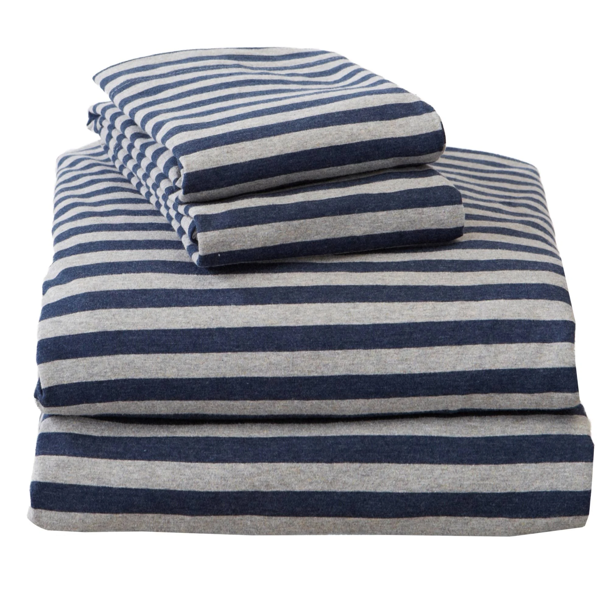 Great Bay Home Cotton Jersey Knit Sheet Set Full Navy Stripe