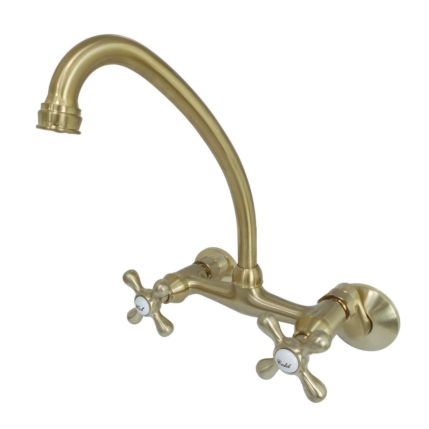 Kingston 6-Inch Adjustable Center Wall Mount Kitchen Faucet Brushed Brass KS214SB