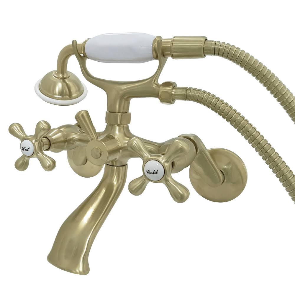 Kingston Brass KS266SB Kingston Wall Mount Clawfoot Tub Faucet with Hand Shower, Brushed Brass