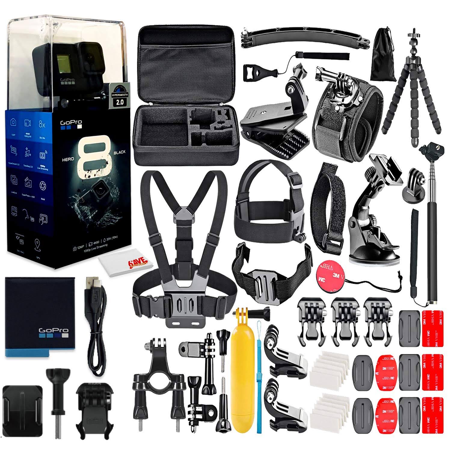 Gopro Hero8 Black Digital Action Camera + 50 Piece Accessory Kit