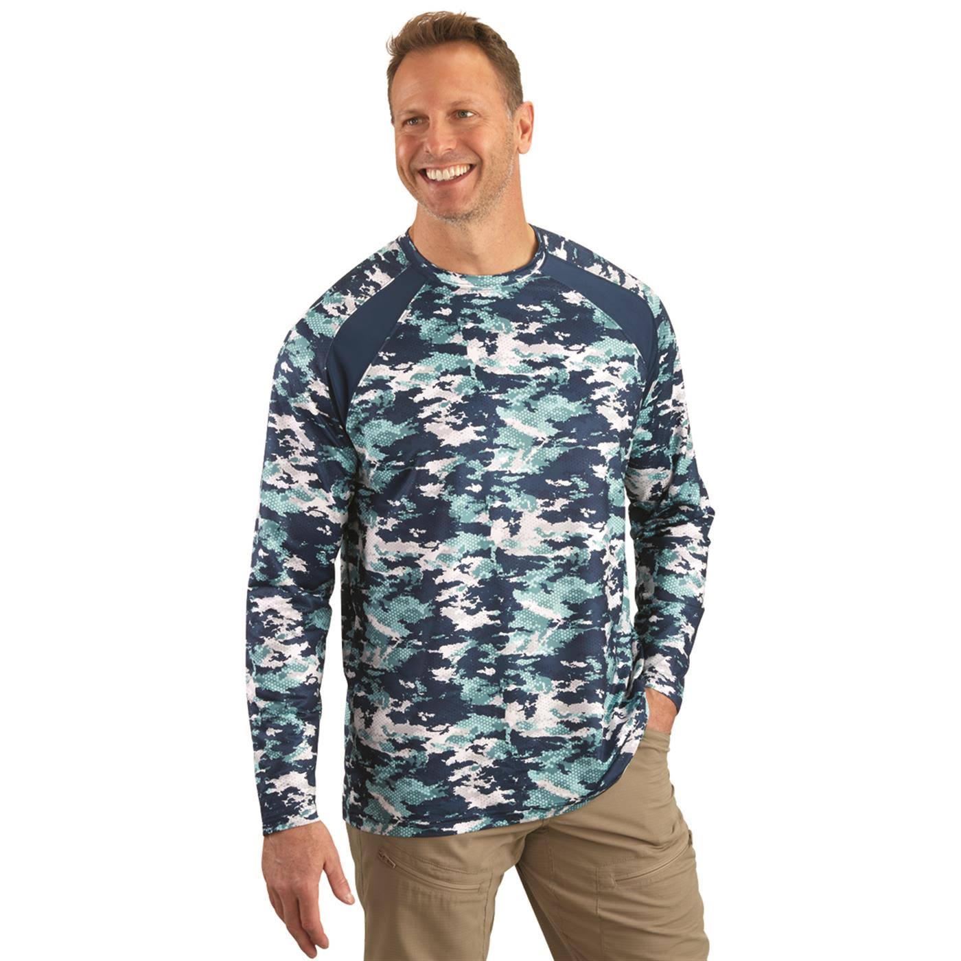 Guide Gear Men&s Performance Cooling Long Sleeve Shirt, Male, XL Tall, Wave Camo Magnet Gray