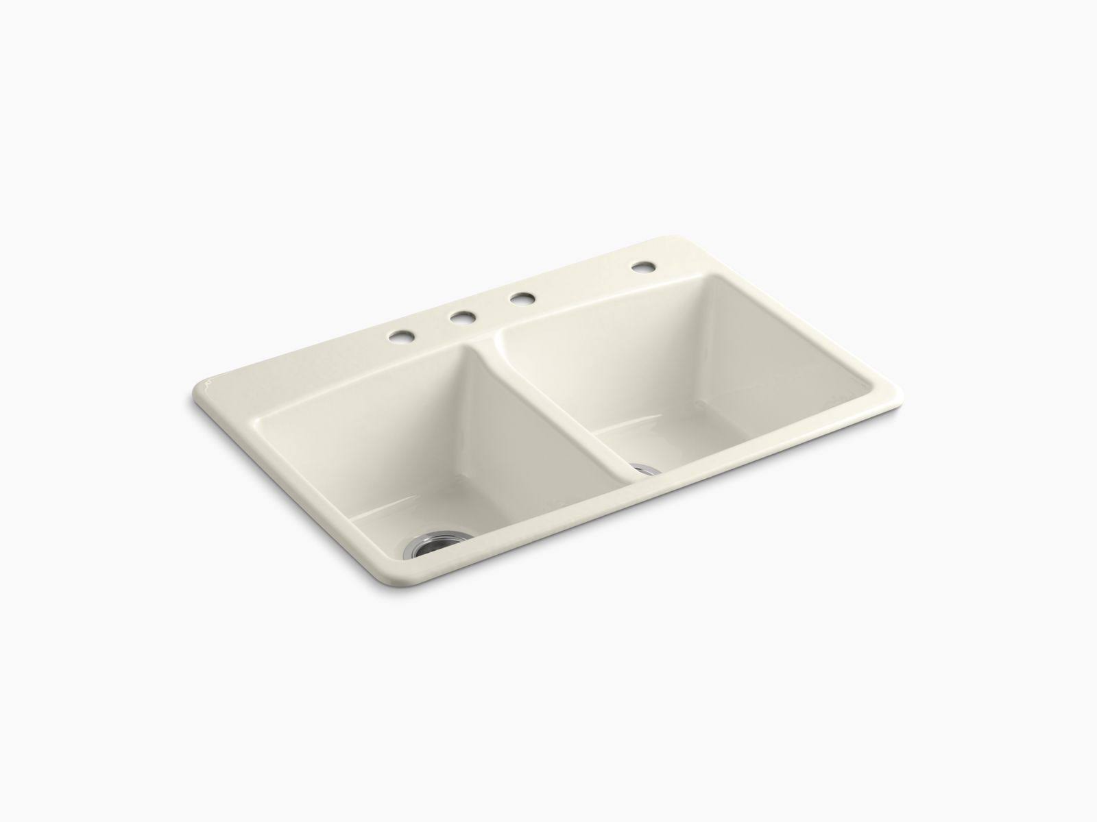 Kohler 5846-4-96 Brookfield 33x22 x 22x22 x 9-5/8x22 Top-Mount double-equal Kitchen Sink - Biscuit