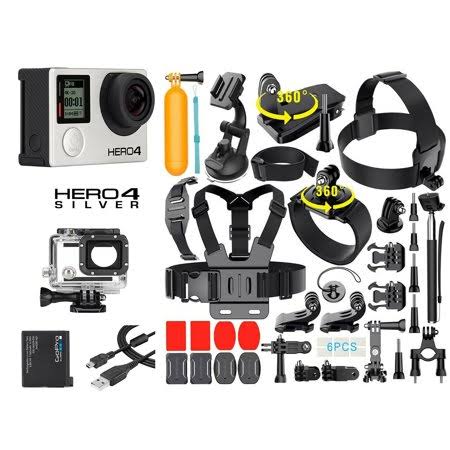 GoPro Hero 4 Silver Edition Touchscreen + 40 Pcs Extreme Sports Package Bundle