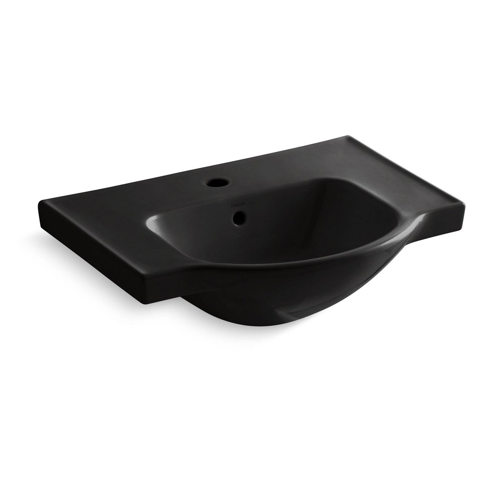 KOHLER K-5248-1-7 Veer 24 In. Pedestal Bathroom Sink Basin with Single Faucet Hole, Black Black