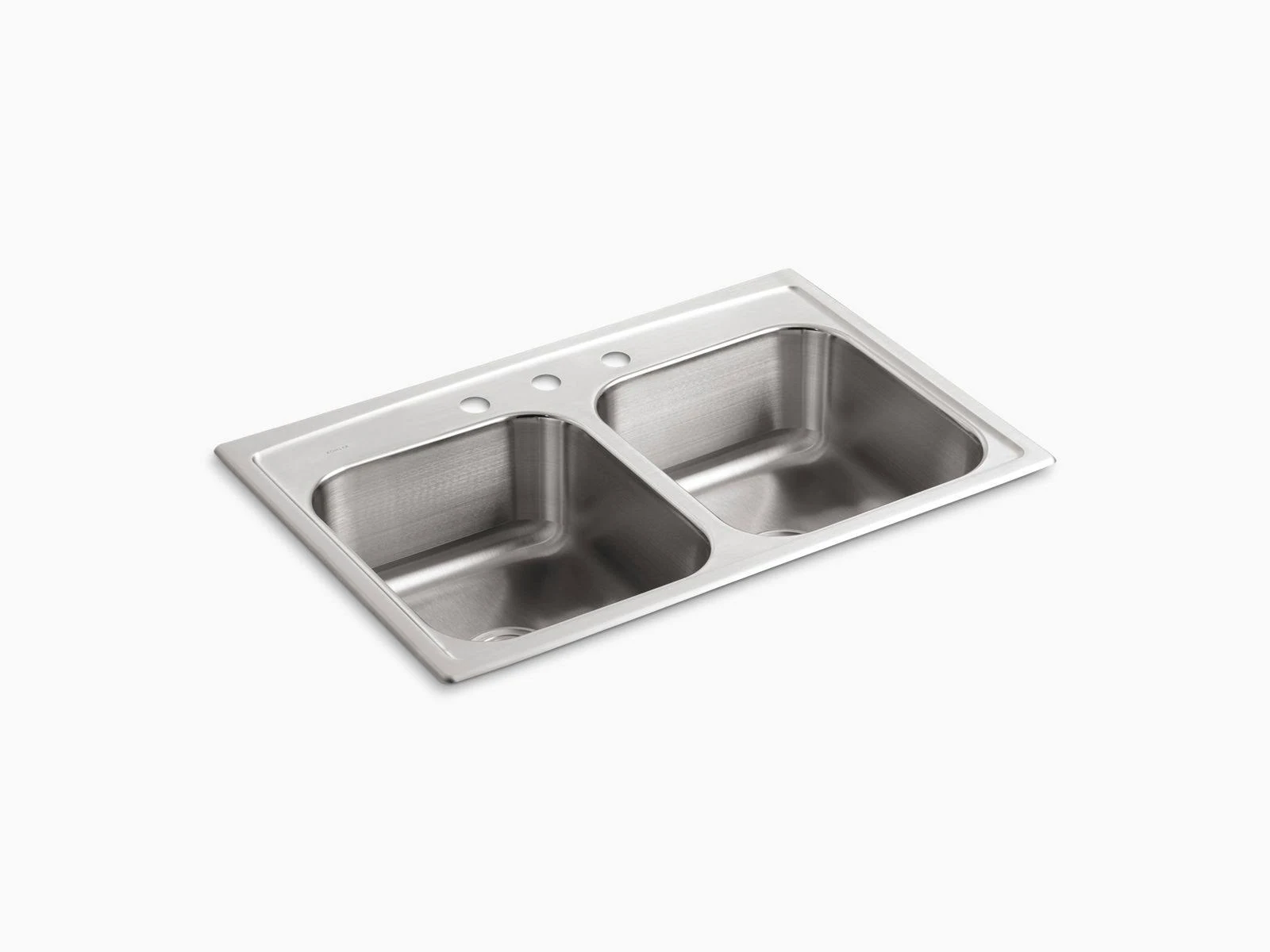 Kohler K-3346-3-NA Toccata 33x22 x 22x22 x 8-3/16x22 Top-Mount double-equal Bowl Kitchen Sink with 3 Faucet Holes Stainless Stee