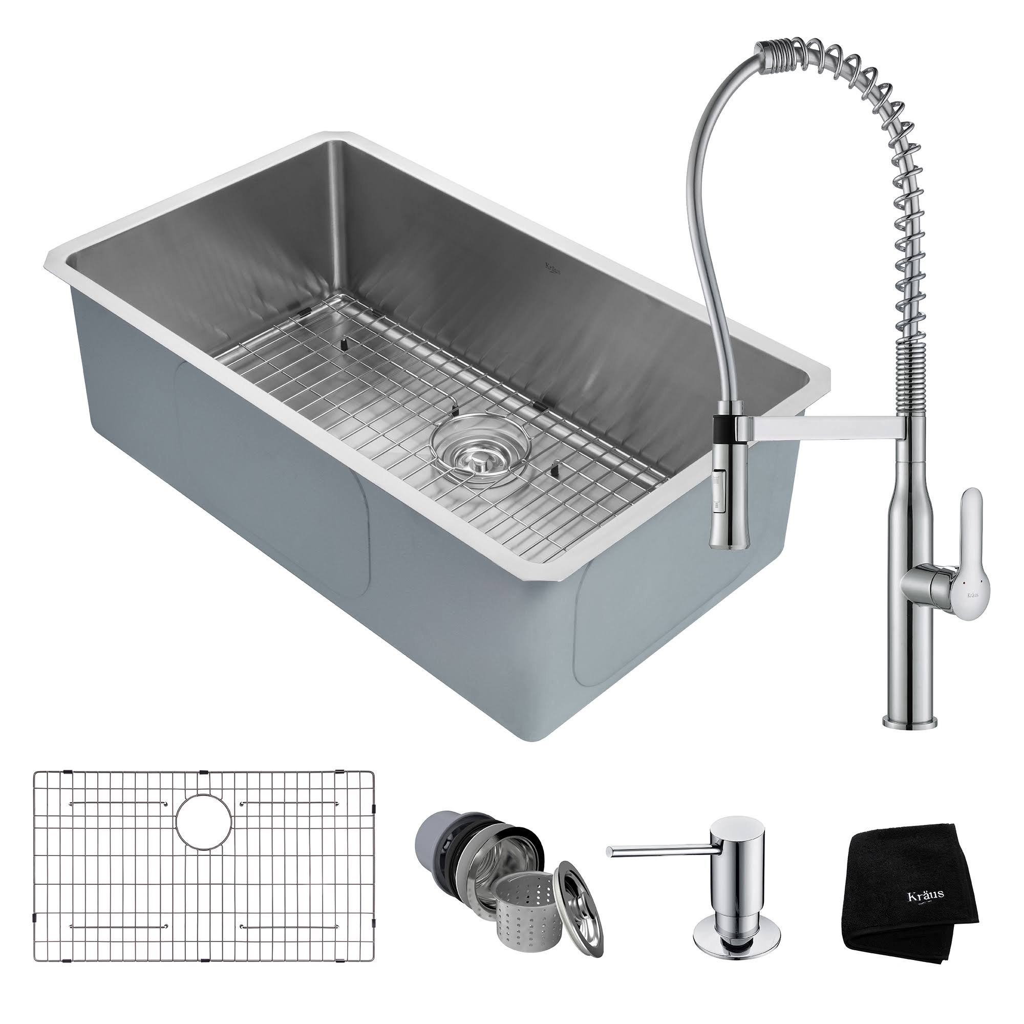 Kraus KHU100-32-1650-41CH 32 in. Combo with Handmade Undermount Stainless Steel Single Bowl Kitchen Sink u0026 Nola Chrome